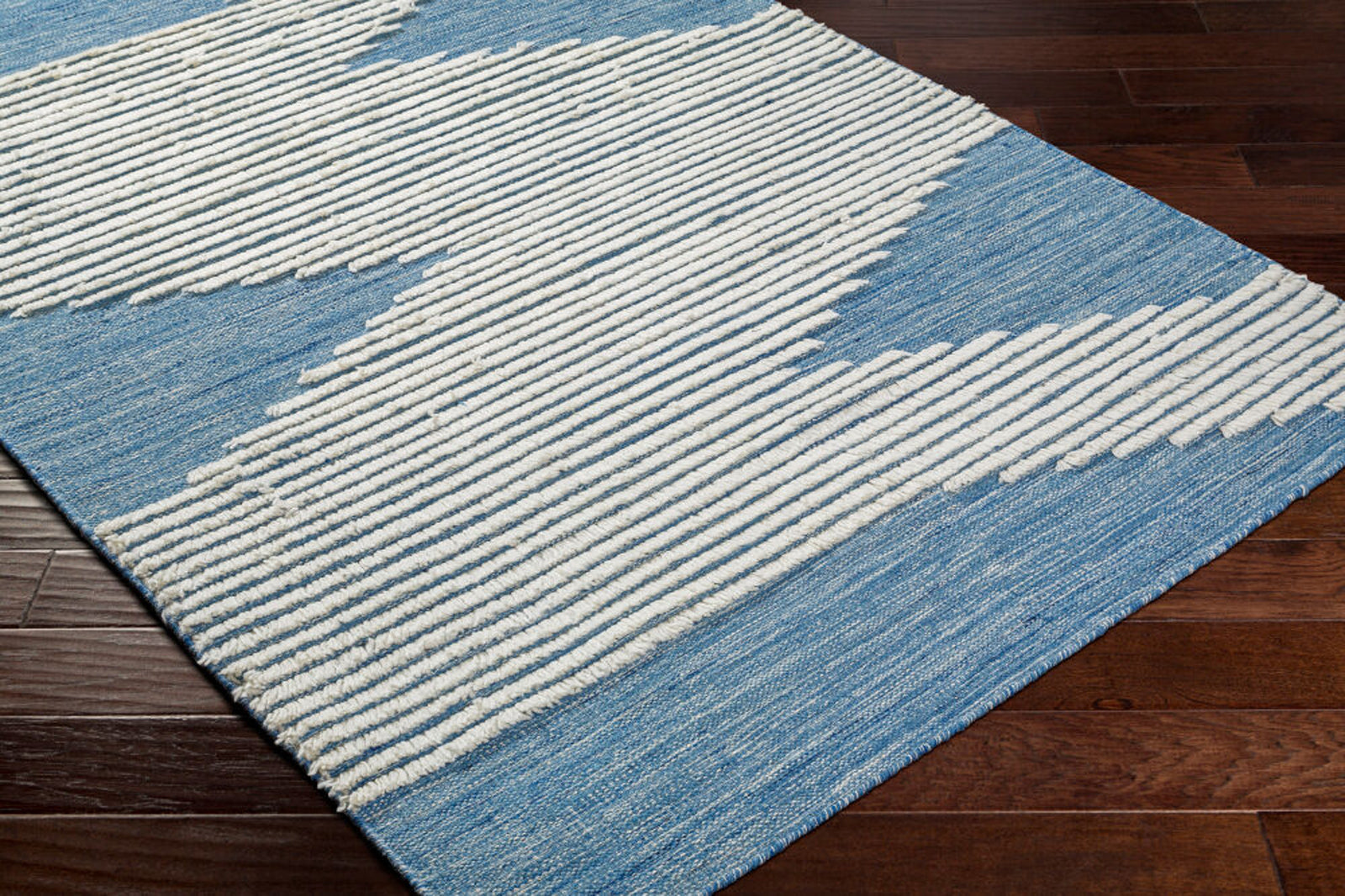 Hand-Woven Apache Cream and Bright Blue Wool Rug