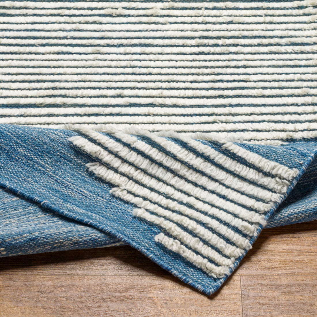 Apache Hand-Woven Cream and Bright Blue Wool Rug