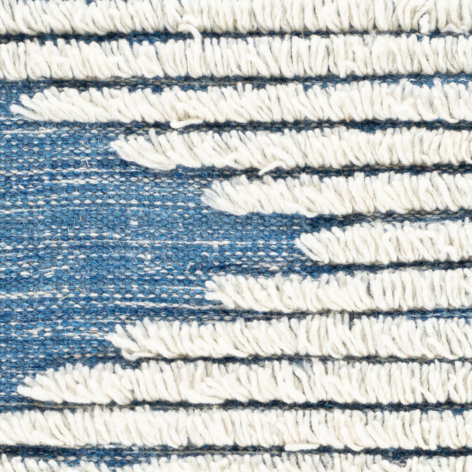 Hand-Woven Apache Cream and Bright Blue Wool Rug