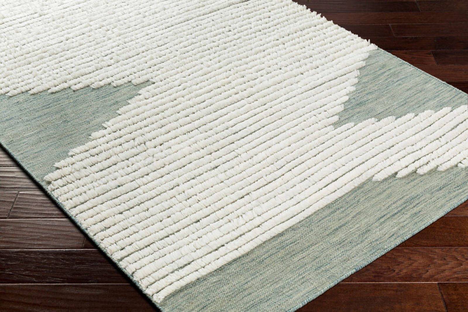 Hand-Woven Apache Sage, Dark Green, and Cream Wool Rug