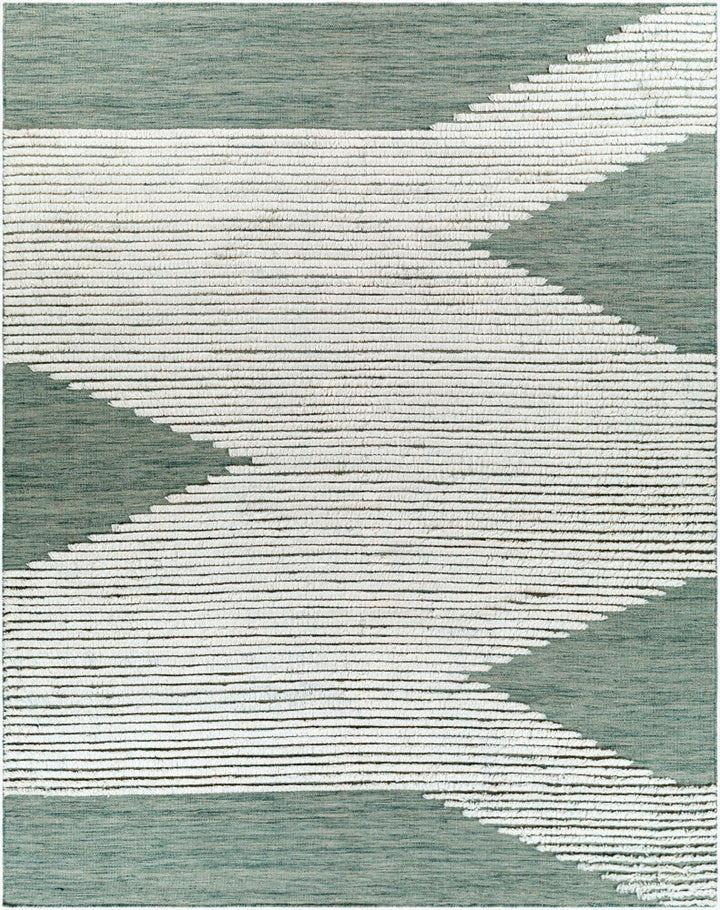 Hand-Woven Apache Sage, Dark Green, and Cream Wool Rug