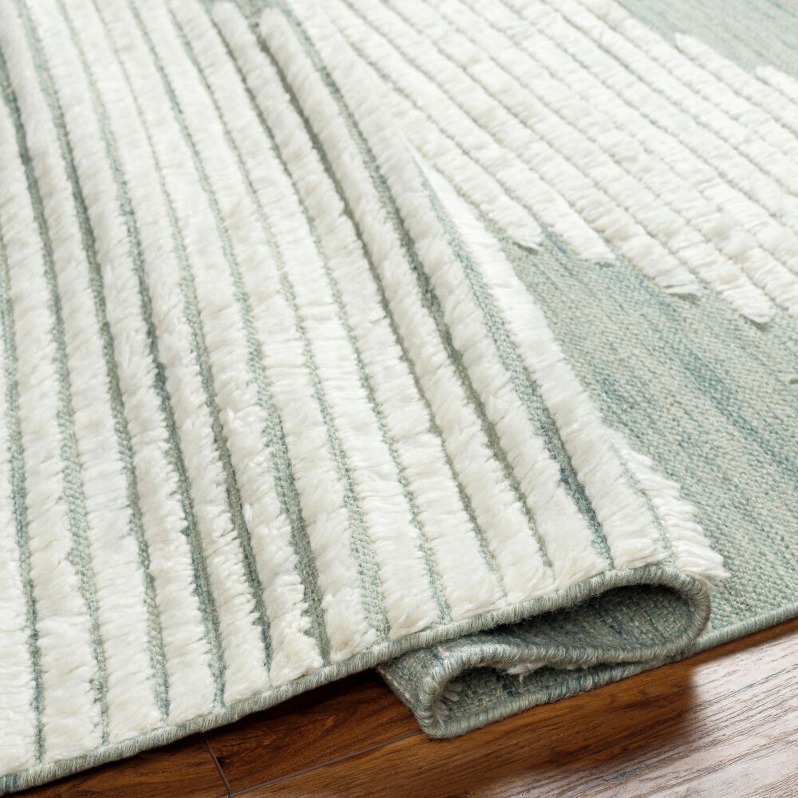 Hand-Woven Apache Sage, Dark Green, and Cream Wool Rug