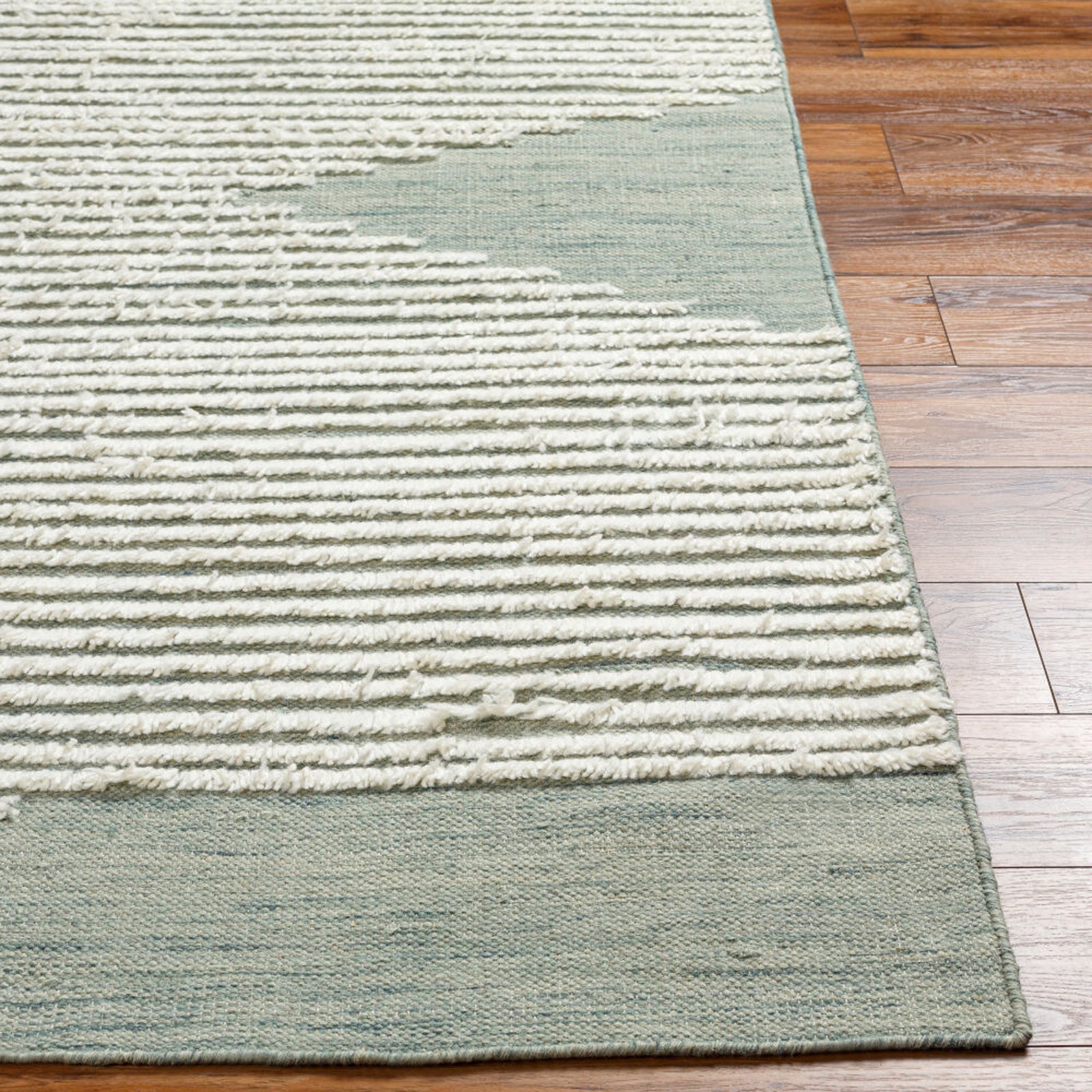 Hand-Woven Apache Sage, Dark Green, and Cream Wool Rug