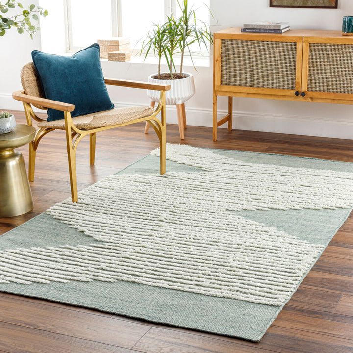 Apache Hand-Woven Sage, Dark Green, and Cream Wool Rug