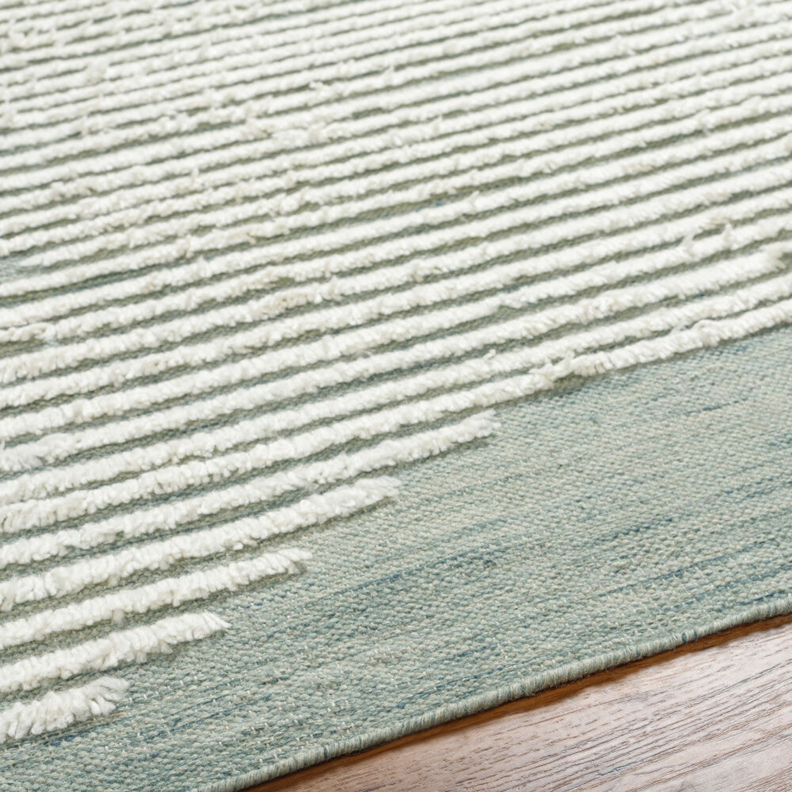 Hand-Woven Apache Sage, Dark Green, and Cream Wool Rug