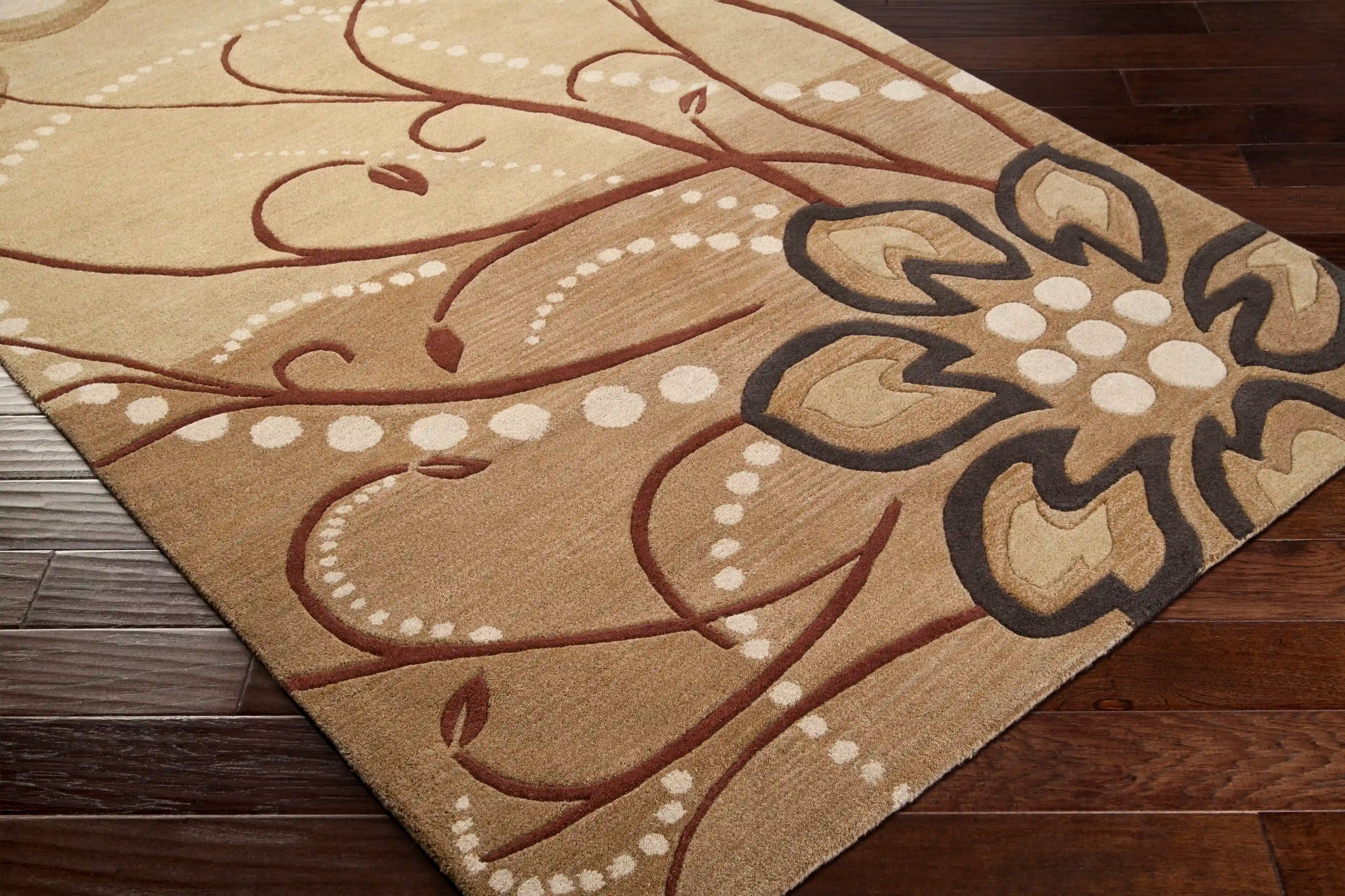 Hand Tufted Athena Brown and Beige Floral Wool Rug