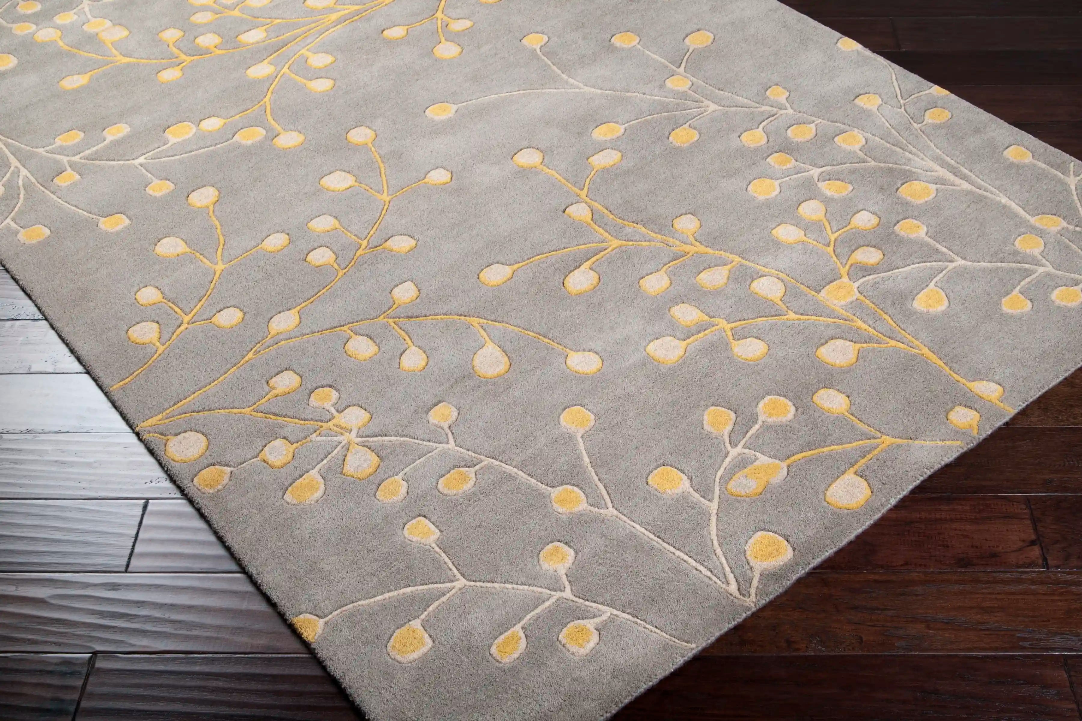Hand Tufted Athena Gray and Yellow Floral Wool Rug