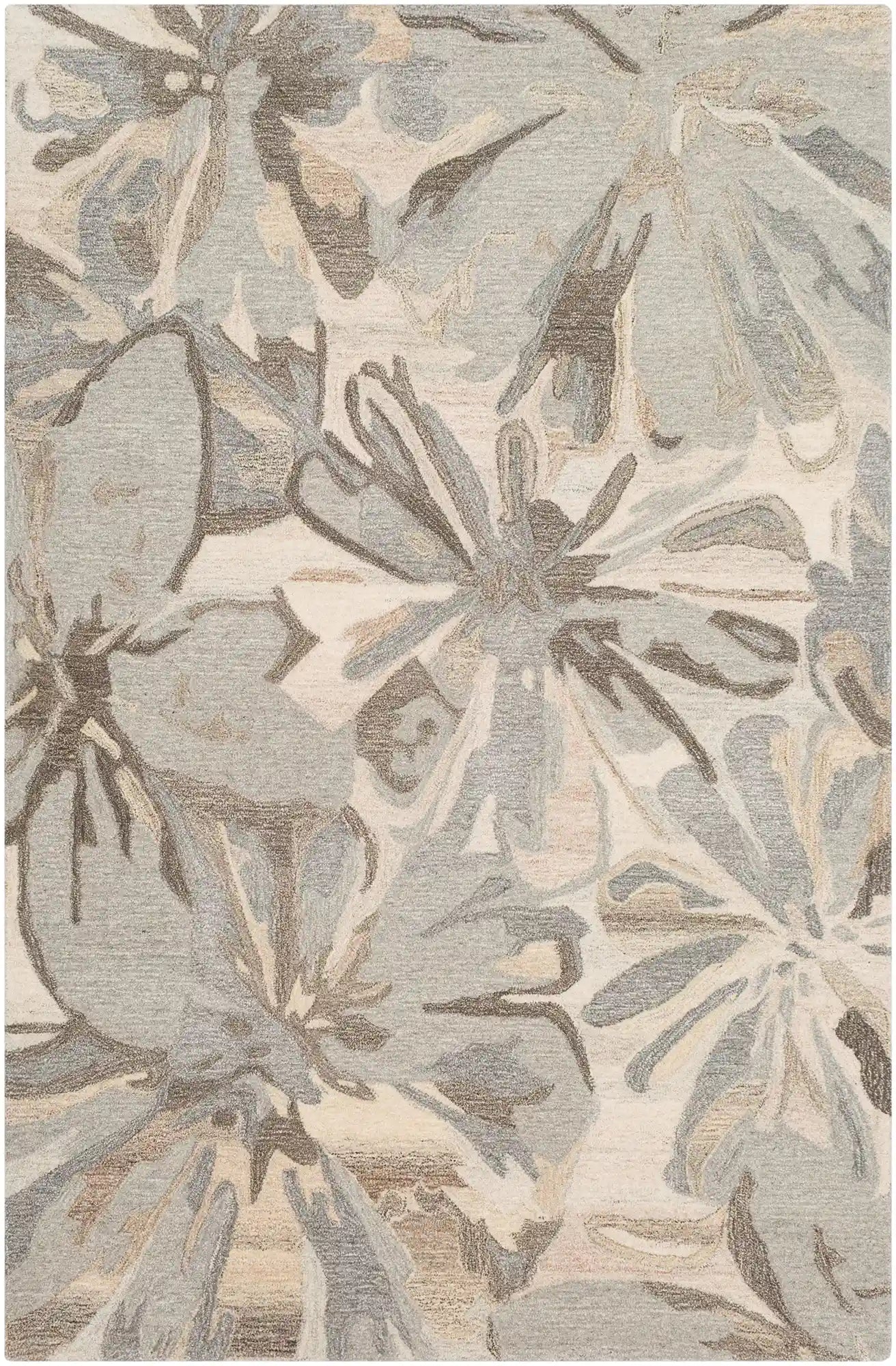 Hand Tufted Taupe and Beige Floral Wool Carpet