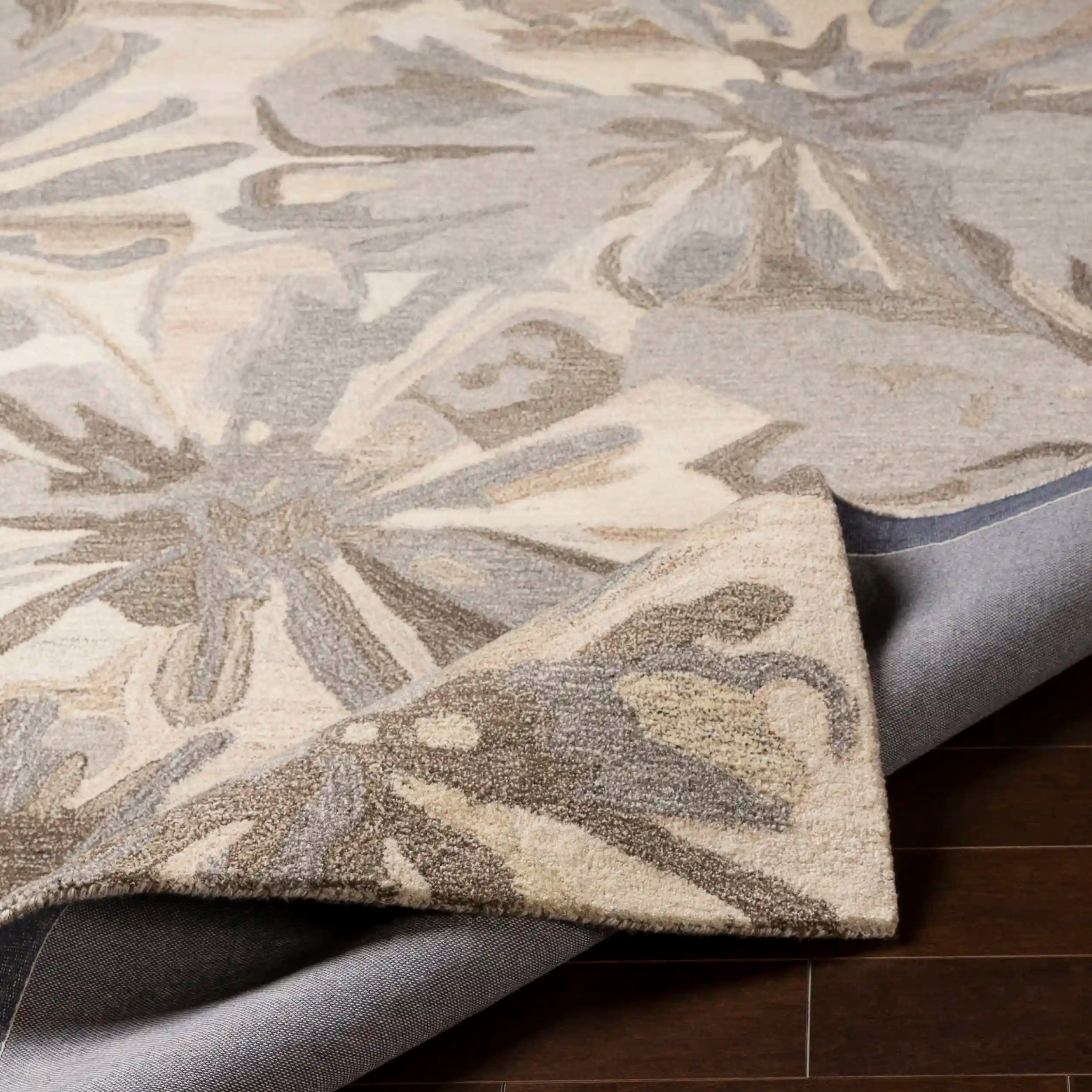 Hand Tufted Taupe and Beige Floral Wool Carpet