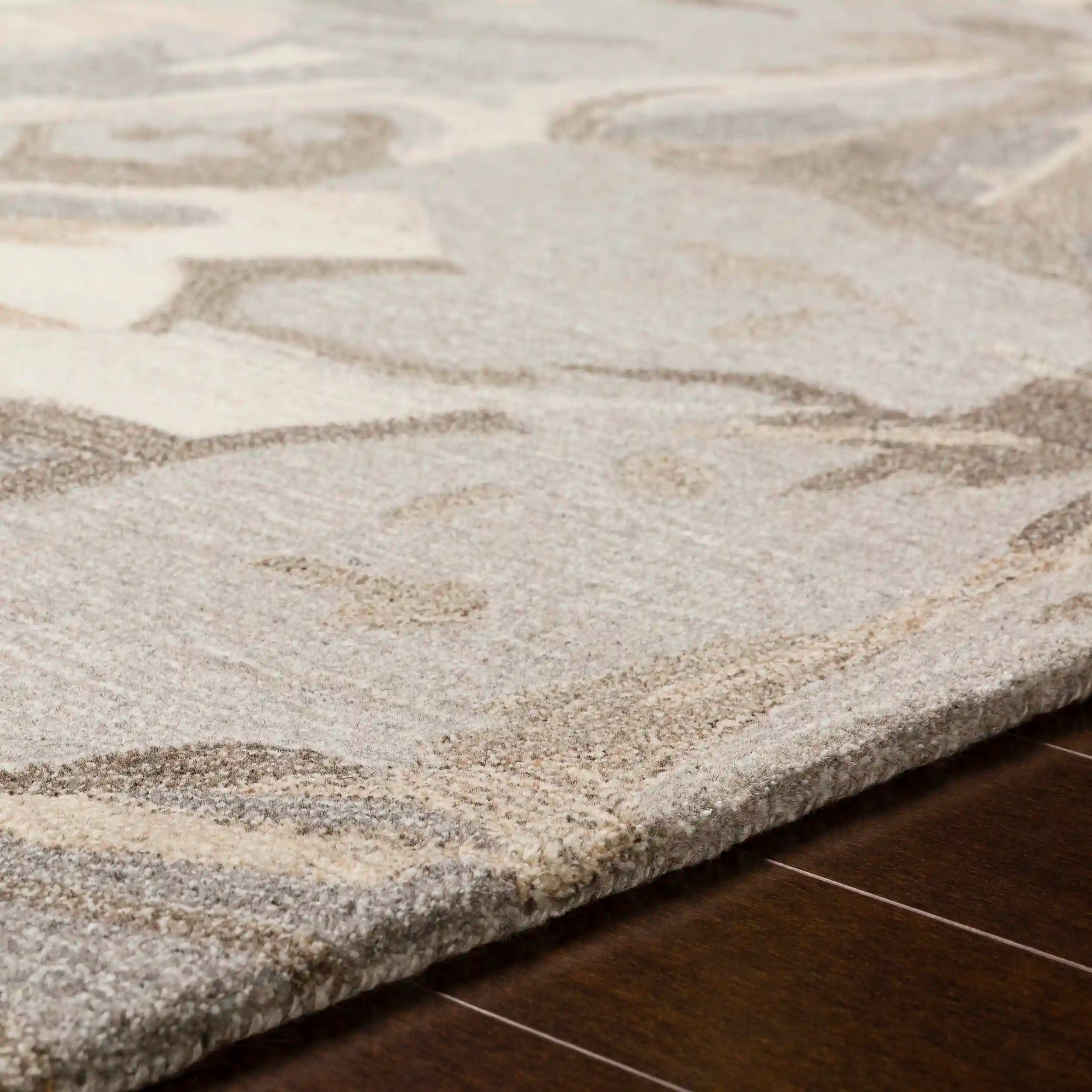 Hand Tufted Taupe and Beige Floral Wool Carpet