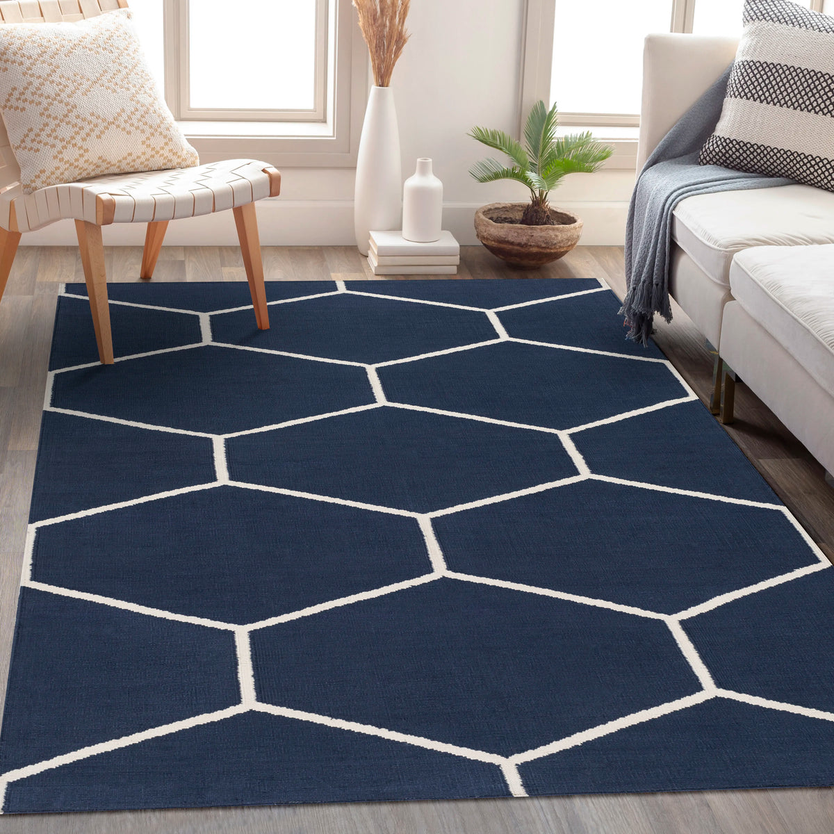 Handwoven Atrium Navy Cotton Rugs - Stylish Home Decor