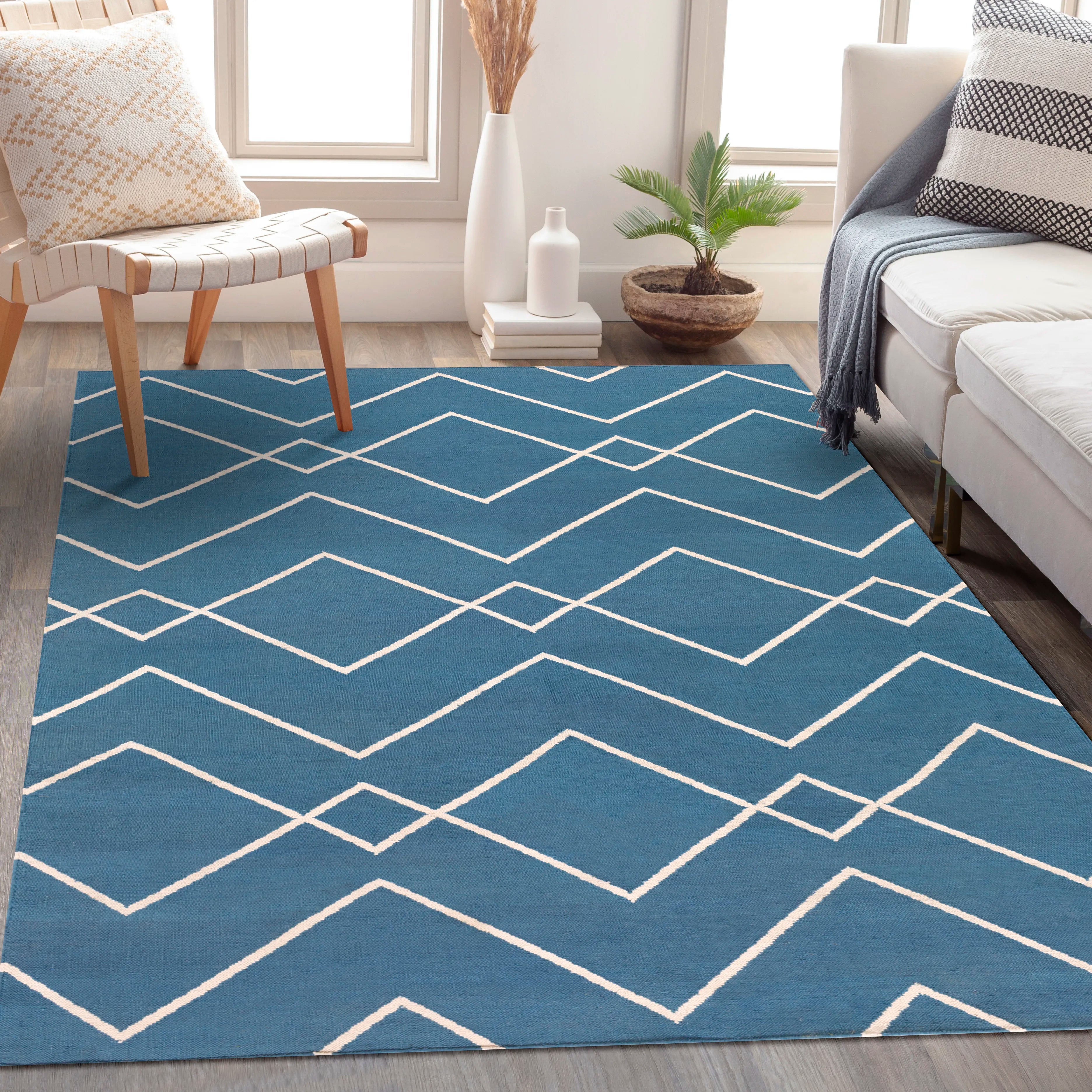 Handwoven Atrium Denim and Off White Cotton Rug