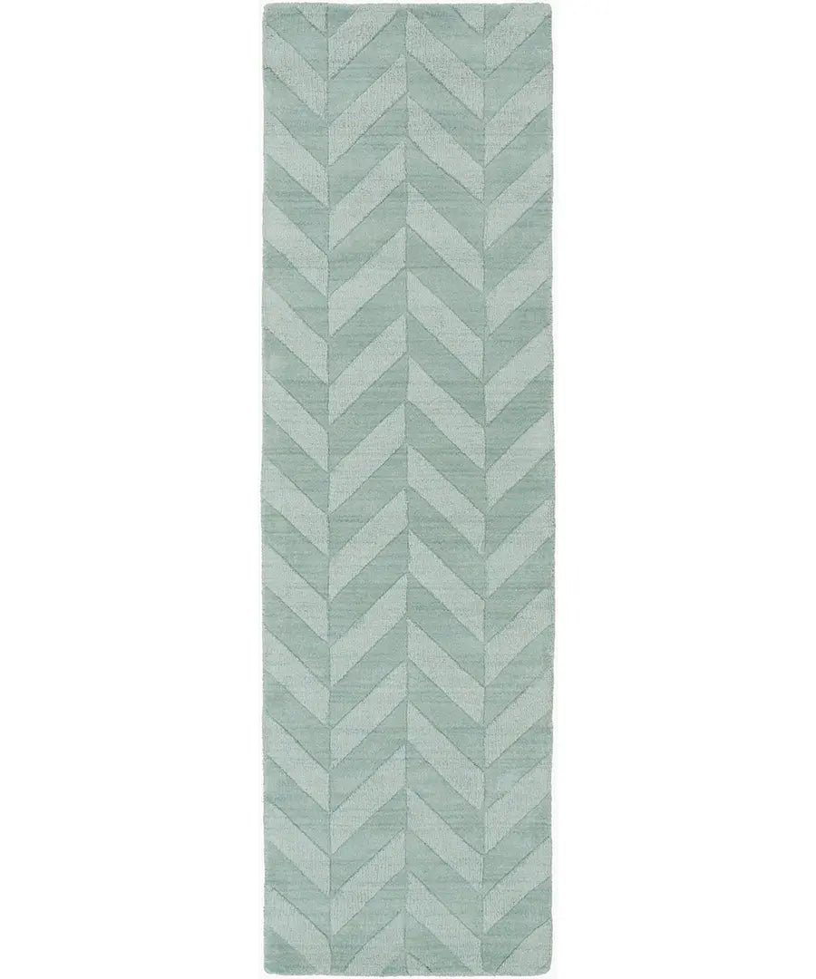 Hand Loomed Geometric & Stripes Central Park Green Wool Rug