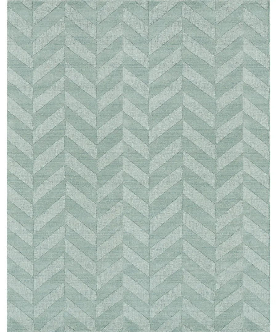 Hand Loomed Geometric & Stripes Central Park Green Wool Rug