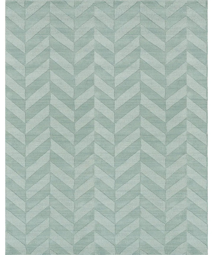 Hand Loomed Geometric & Stripes Central Park Green Wool Rug