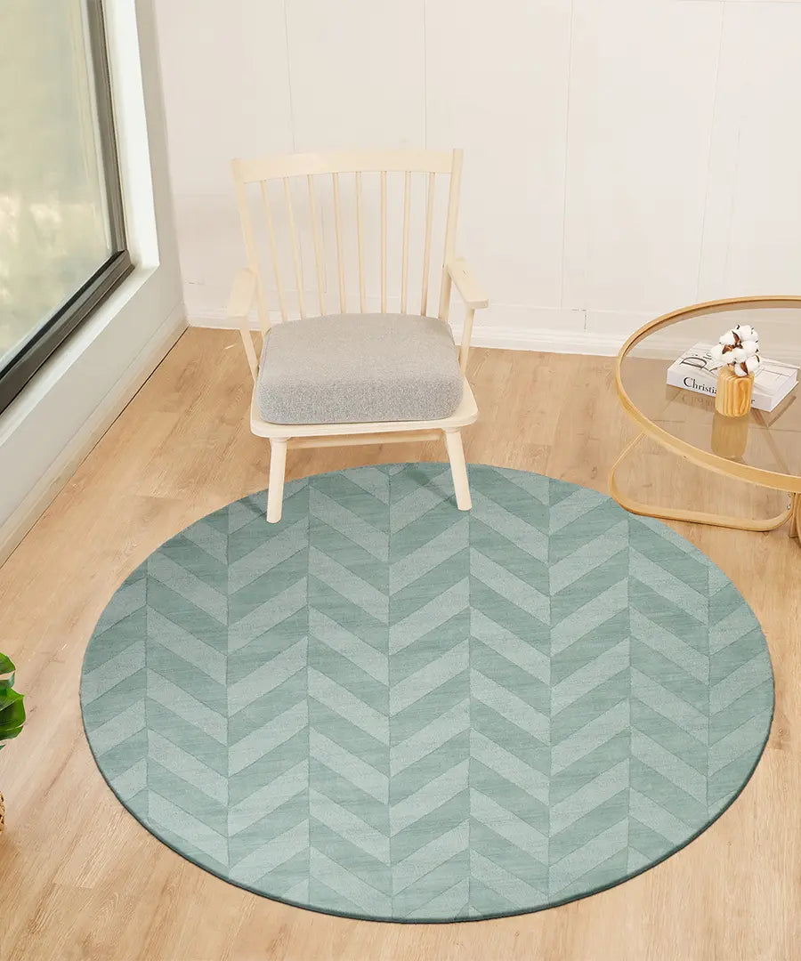 Hand Loomed Geometric & Stripes Central Park Green Wool Rug