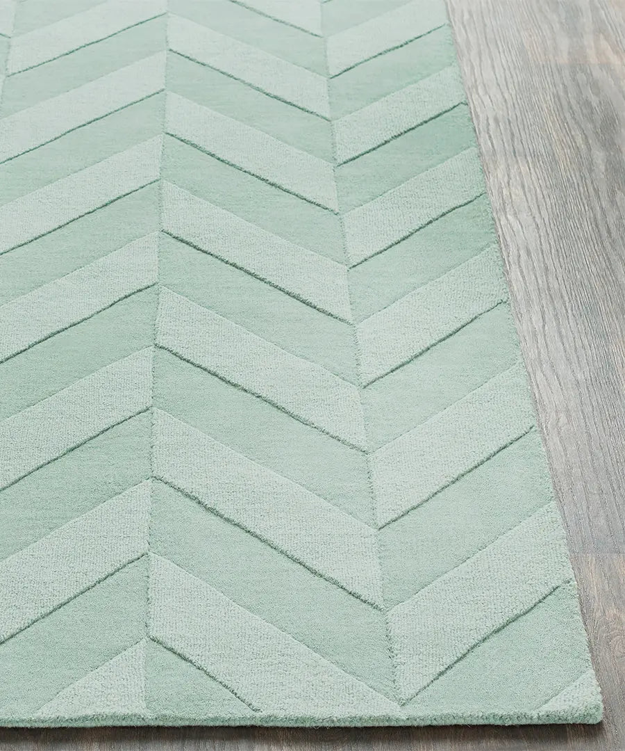 Hand Loomed Geometric & Stripes Central Park Green Wool Rug