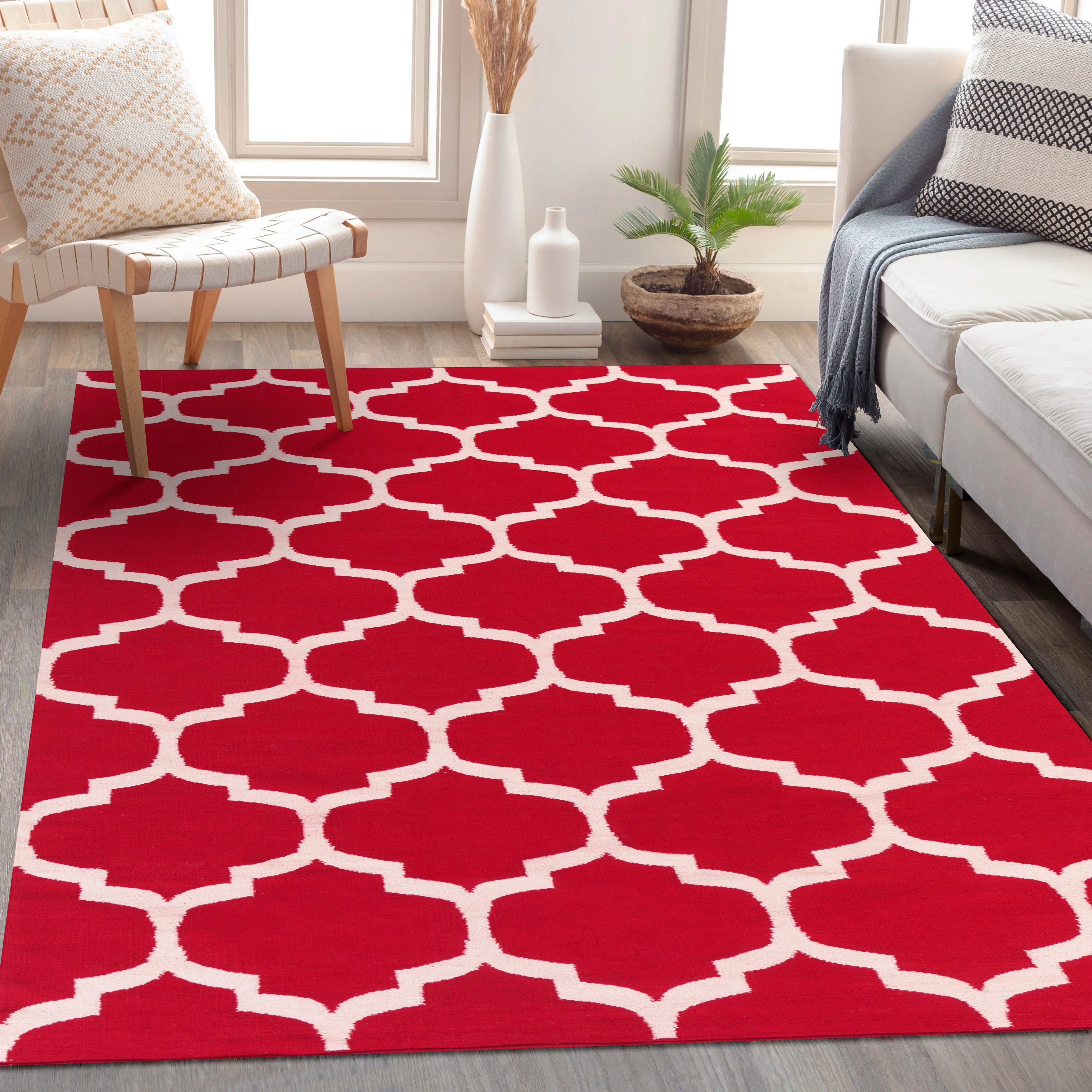 Handwoven Vogue Red Cotton Rug