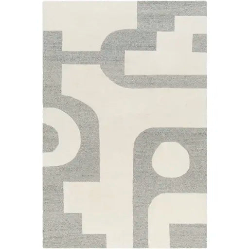 Hand Tufted Brook Black and Beige Geometric Wool Rug