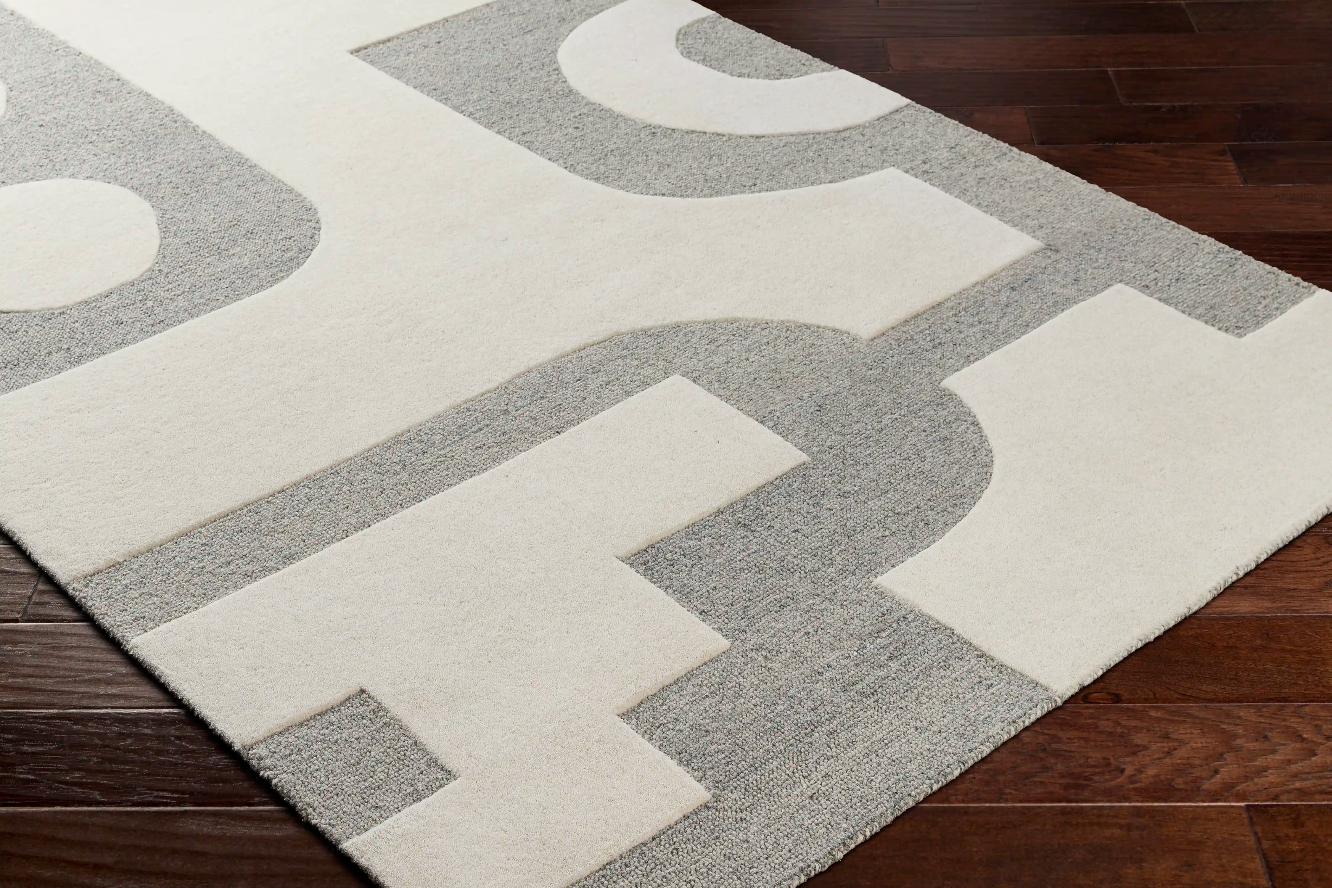 Hand Tufted Brook Black and Beige Geometric Wool Rug