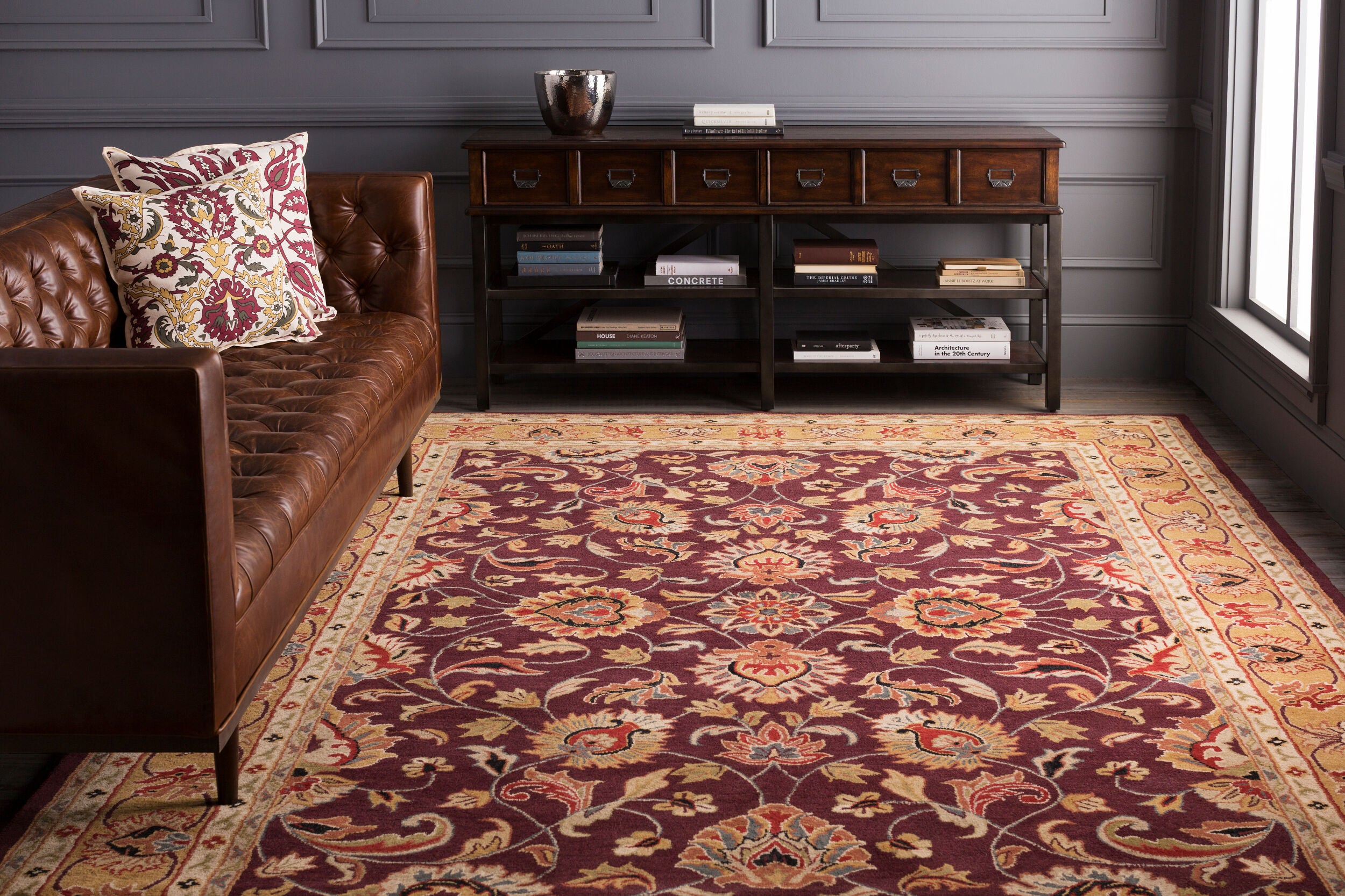 Hand-Tufted Caesar Multicolor Burgundy and Beige Wool Rug