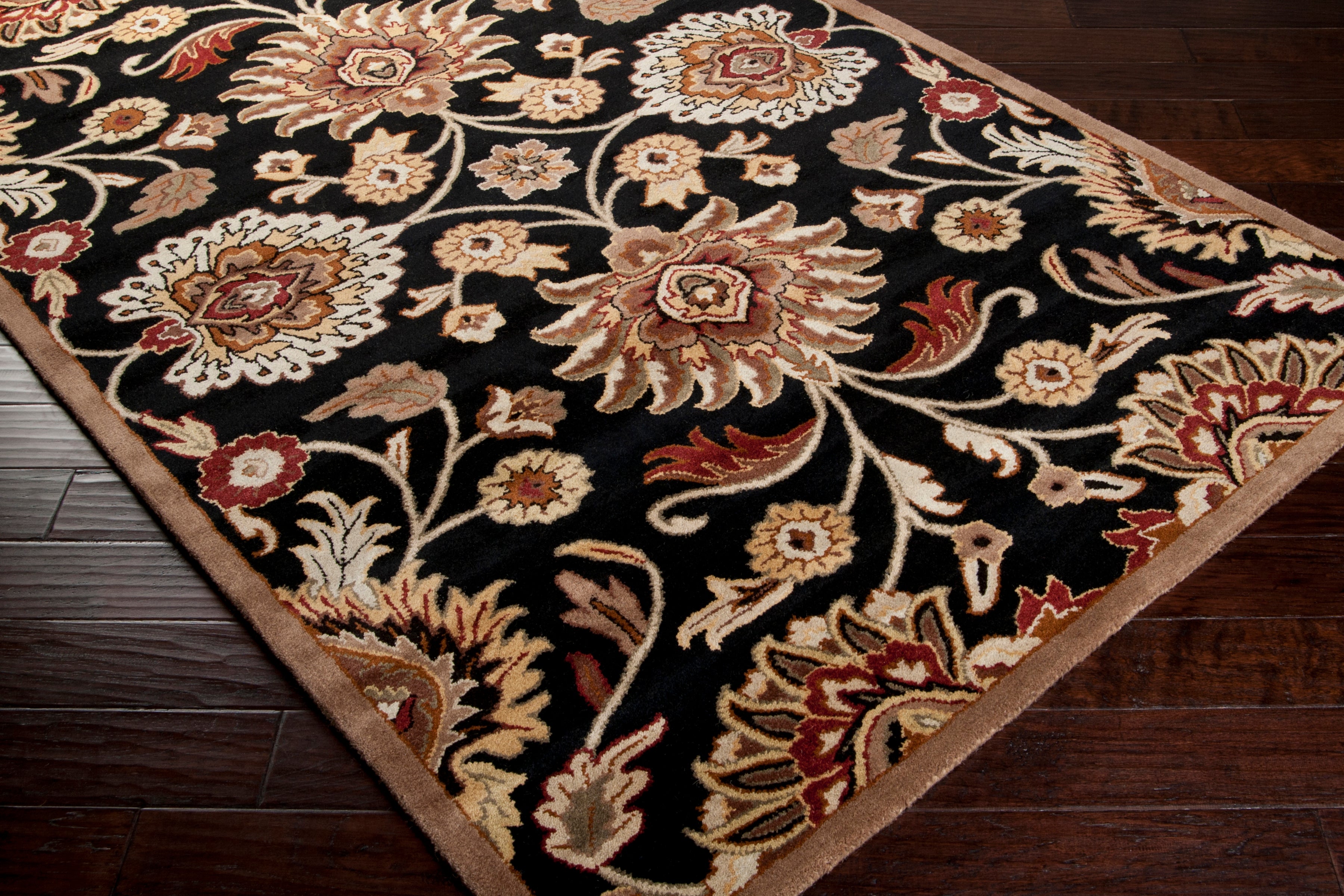 Hand-Tufted Caesar Floral Black Wool Rug