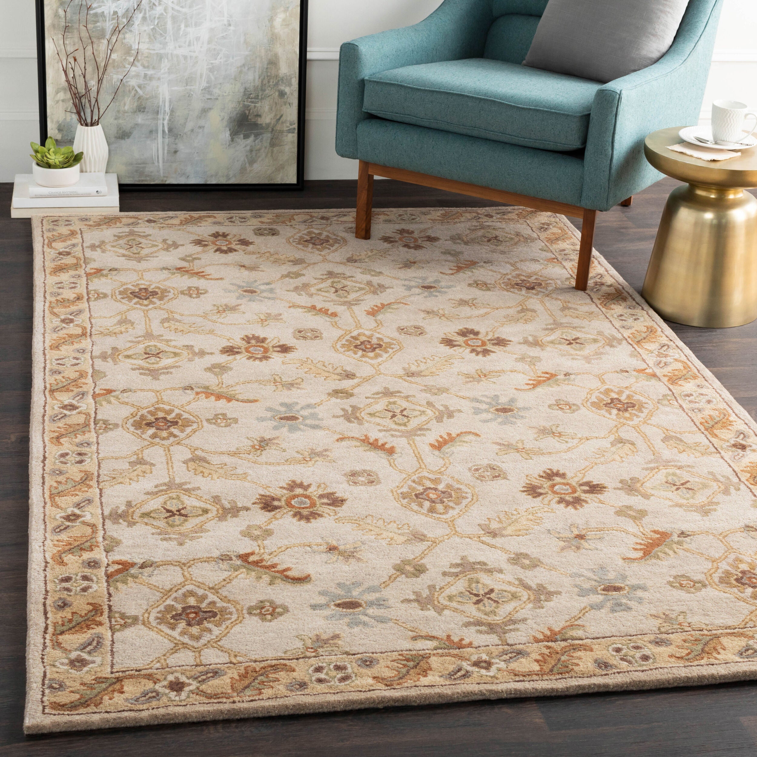 Hand-Tufted Caesar Mysore Harvest Designed Dusty Sage Wool Rug