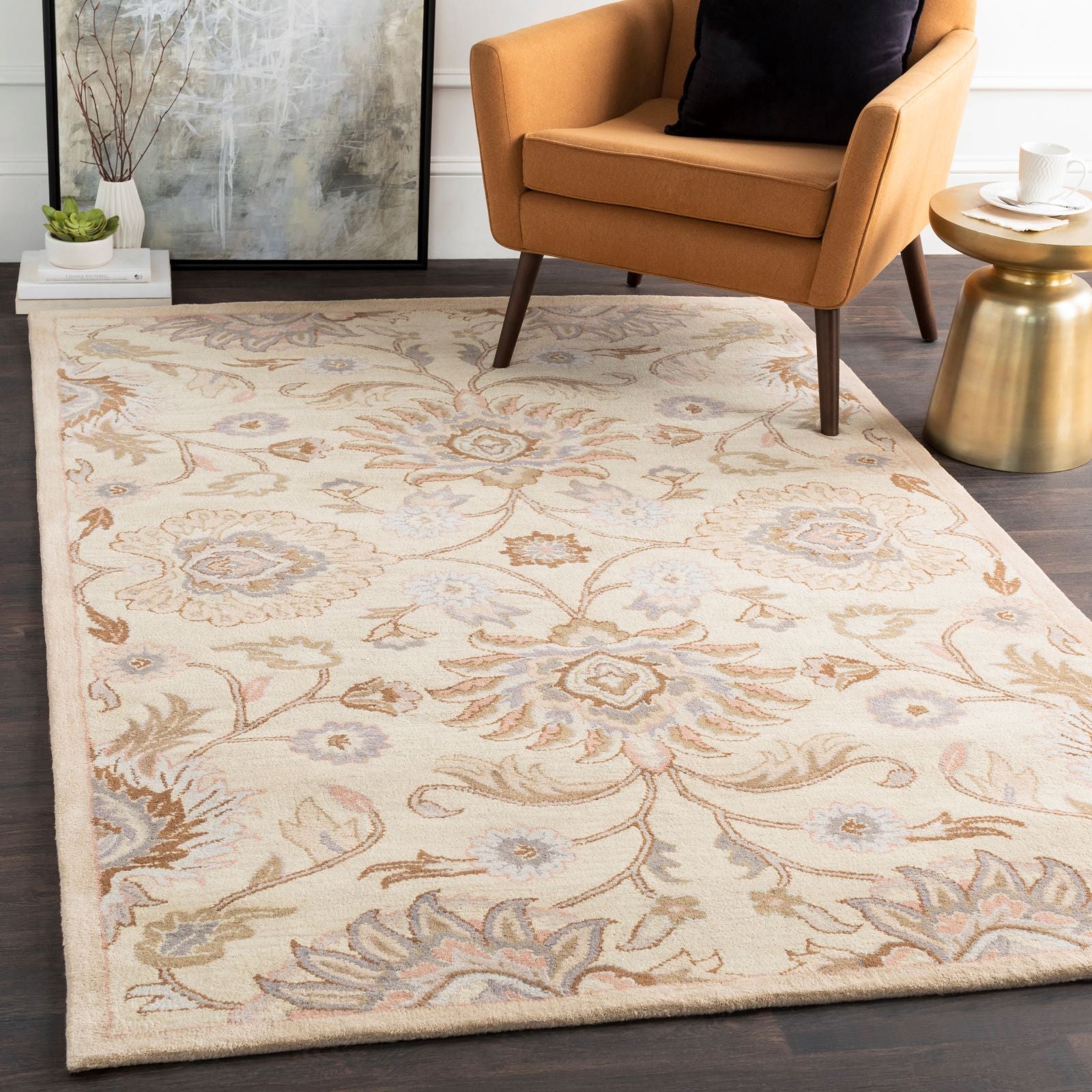 Caesar Hand-Tufted Wool Rug with Mysore Harvest Design in Beige