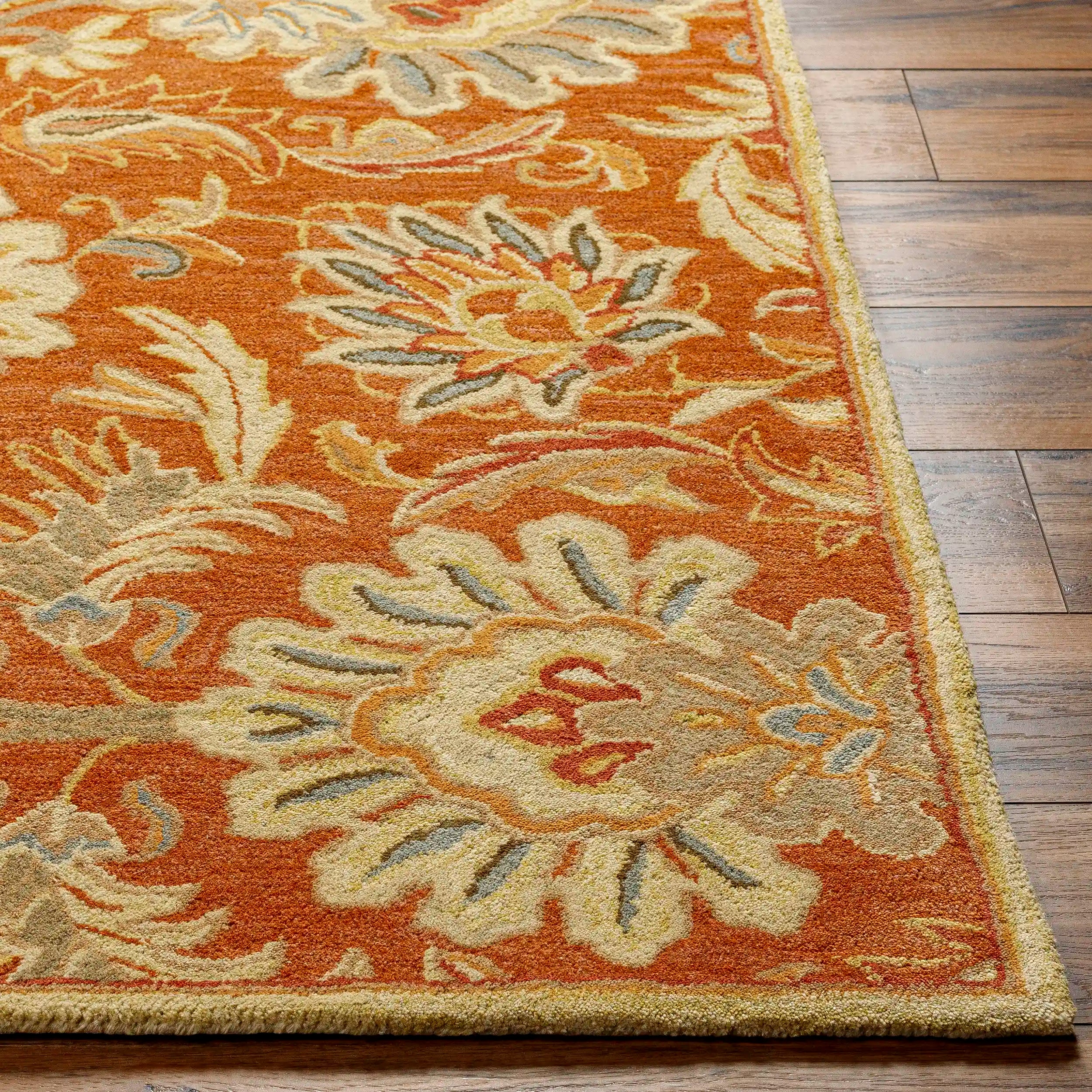 Hand Tufted Caesar Dark Brown and Orange Wool Rug