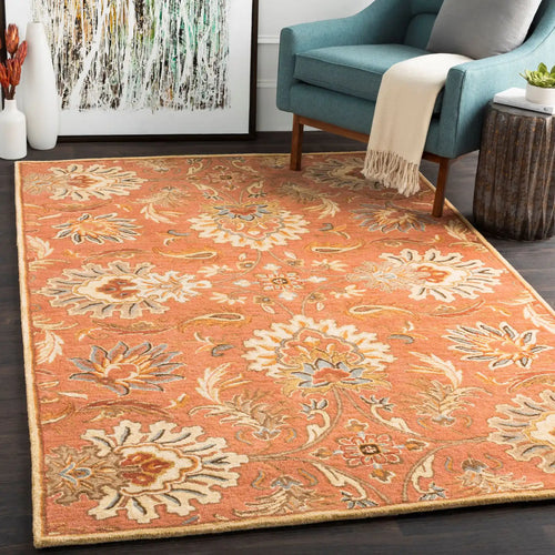 Hand Tufted Caesar Dark Brown and Orange Wool Rug