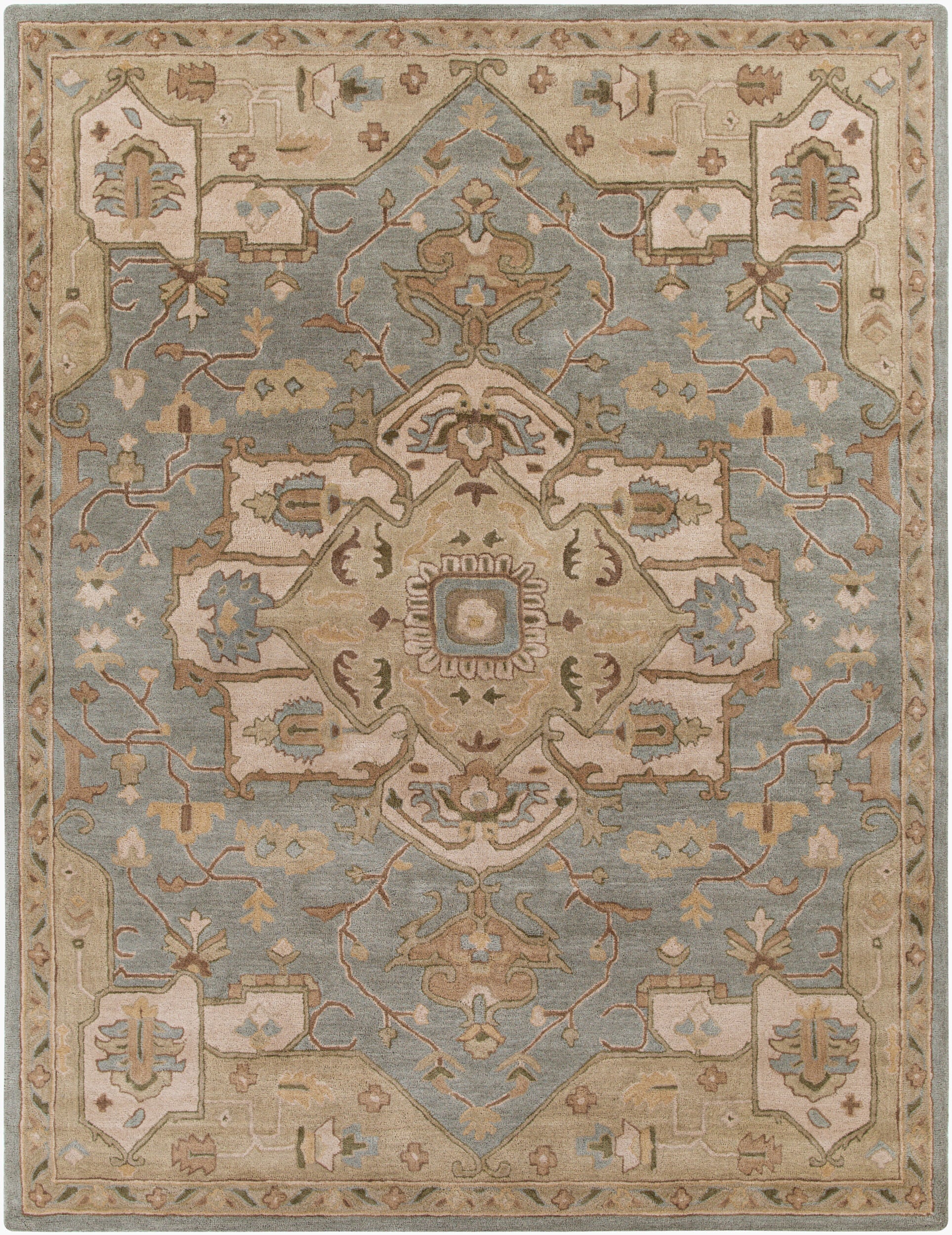Caesar Hand-Tufted Wool Rug in Sage, Rustic Heritage Design