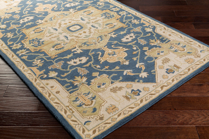 Caesar Hand-Tufted Wool Rug in Ink Blue, Rustic Heritage Design