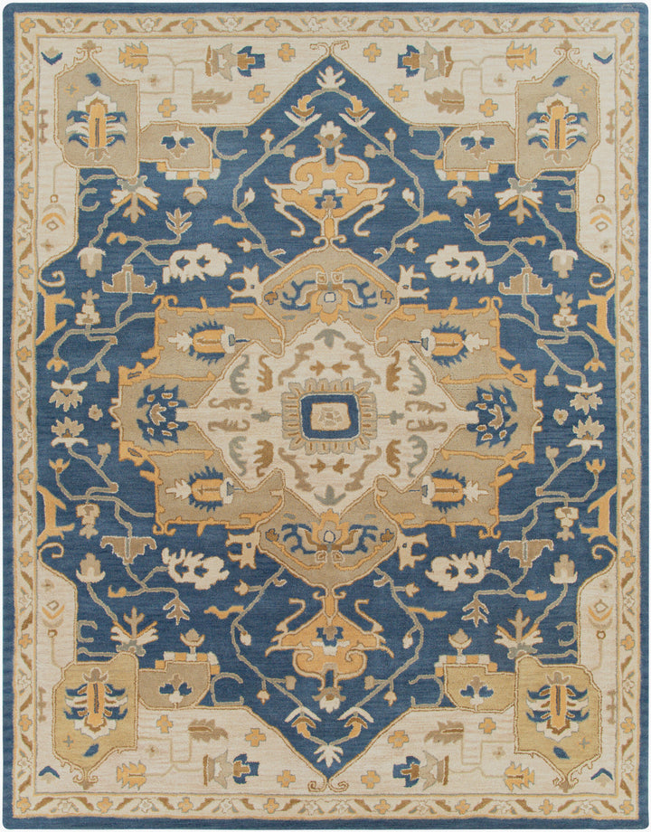 Caesar Hand-Tufted Wool Rug in Ink Blue, Rustic Heritage Design