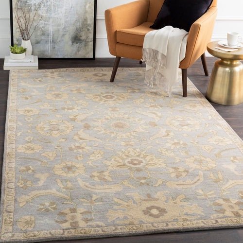 Hand Tufted Caesar Blue and Beige Charcol Wool Rug