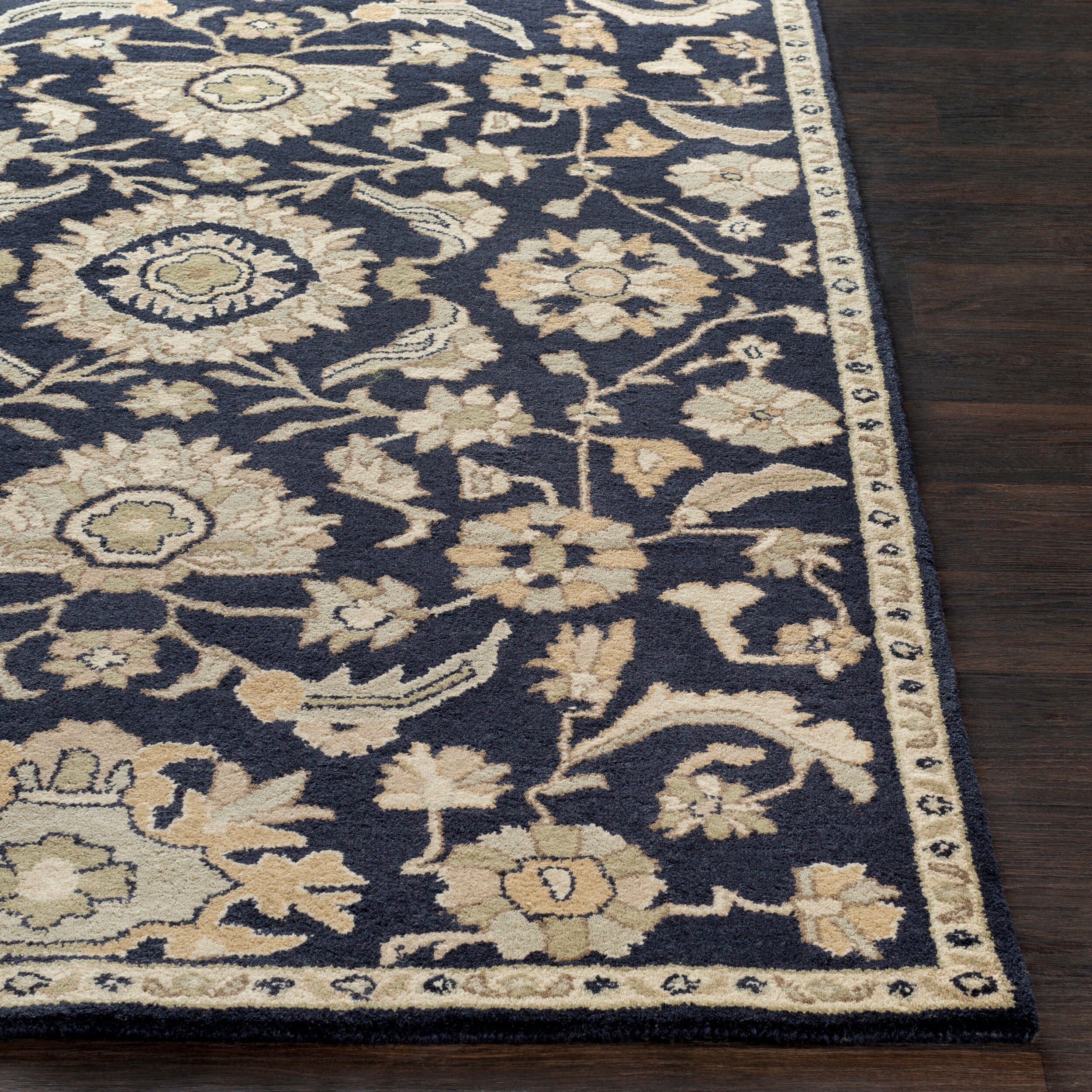 Hand-Tufted Caesar Rustic Ink Blue Traditional Wool Rug