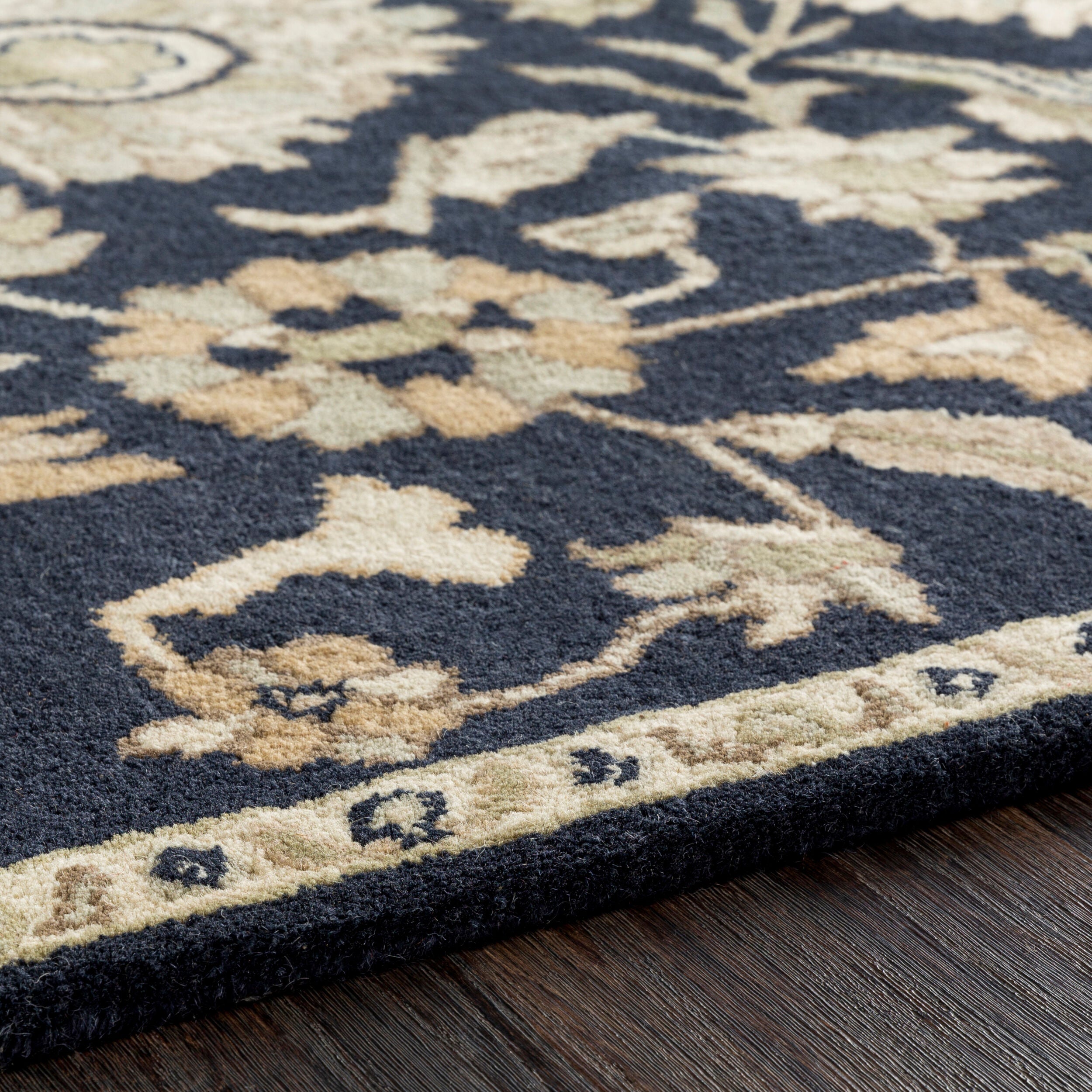 Hand-Tufted Caesar Rustic Ink Blue Traditional Wool Rug