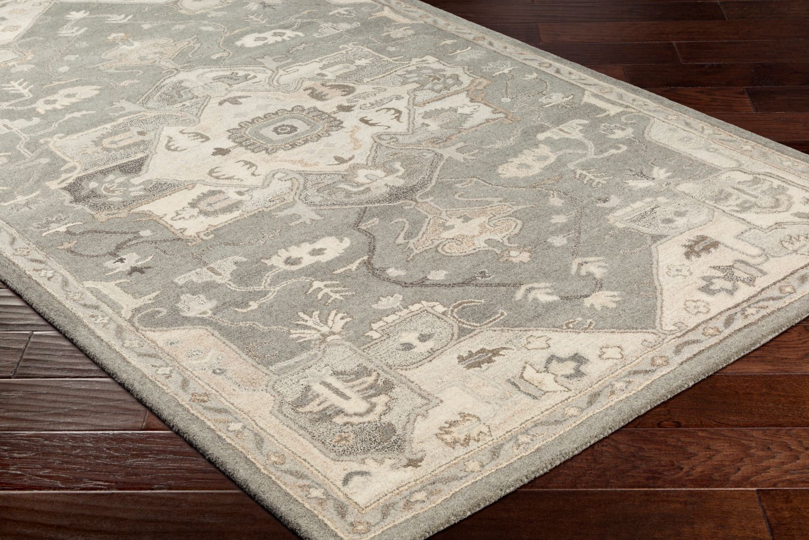 Caesar Hand-Tufted Wool Rug in Charcoal, Rustic Heritage Design