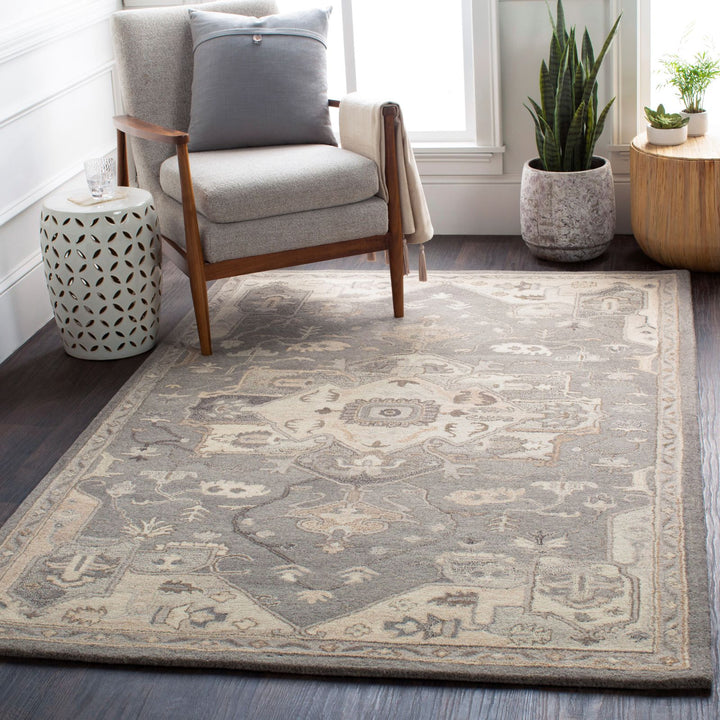 Caesar Hand-Tufted Wool Rug in Charcoal, Rustic Heritage Design