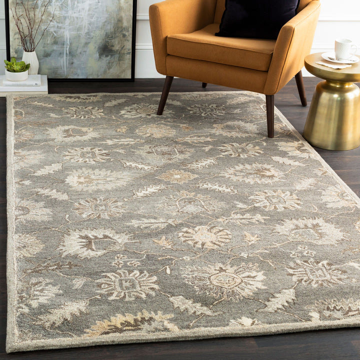 Caesar Hand-Tufted Wool Rug, Traditional Charcoal Design