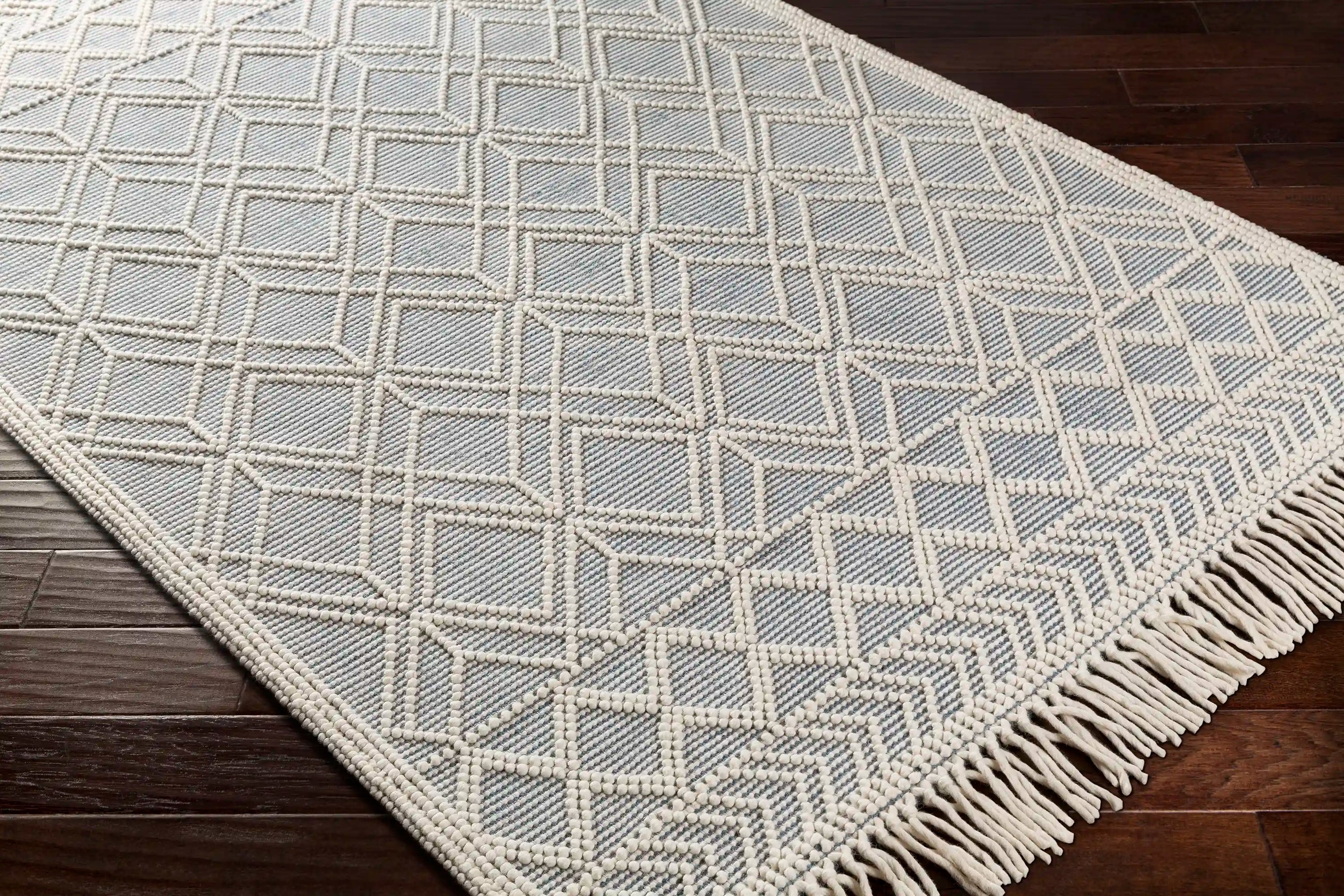 Hand Woven Casa DeCampo Ivory and Denim Wool Rug