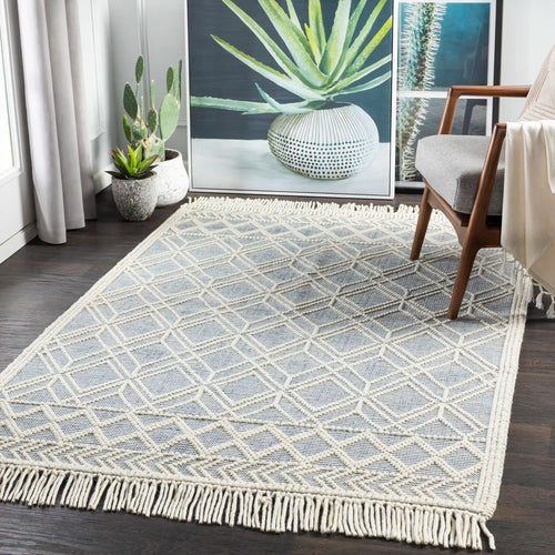 Hand Woven Casa DeCampo Ivory and Denim Wool Rug