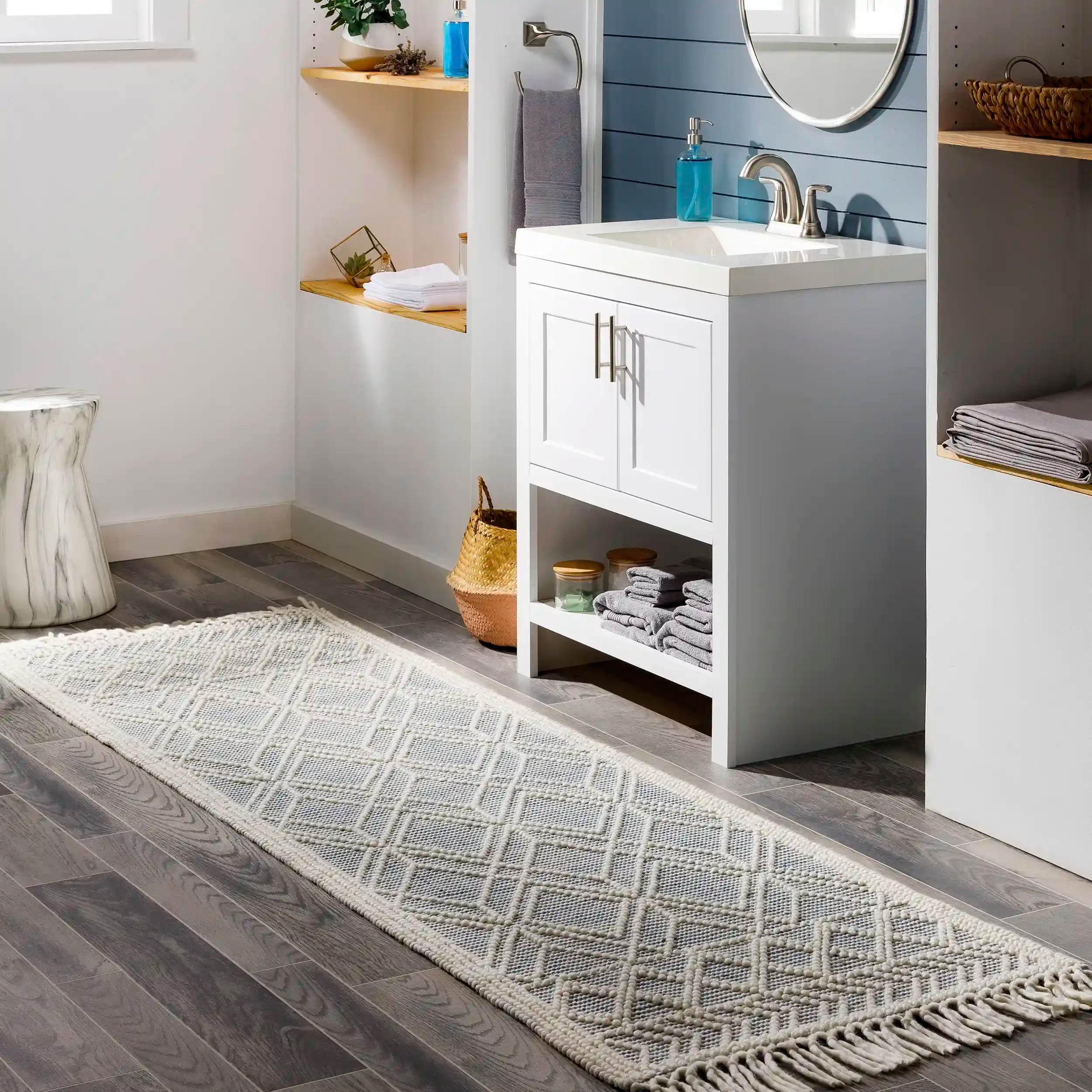 Hand Woven Casa DeCampo Ivory and Denim Wool Rug