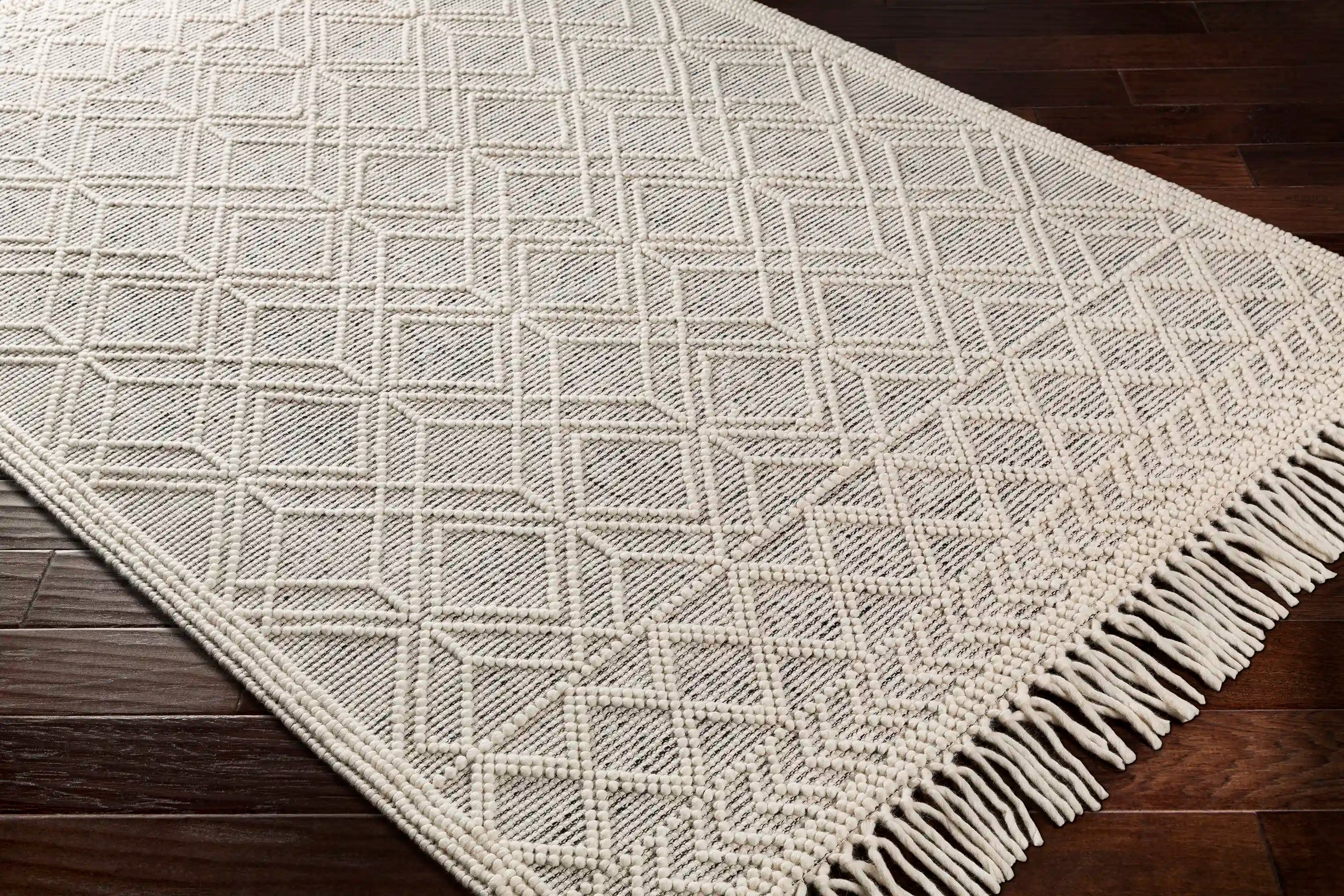 Hand Woven Casa DeCampo Ivory and Black Wool Rug