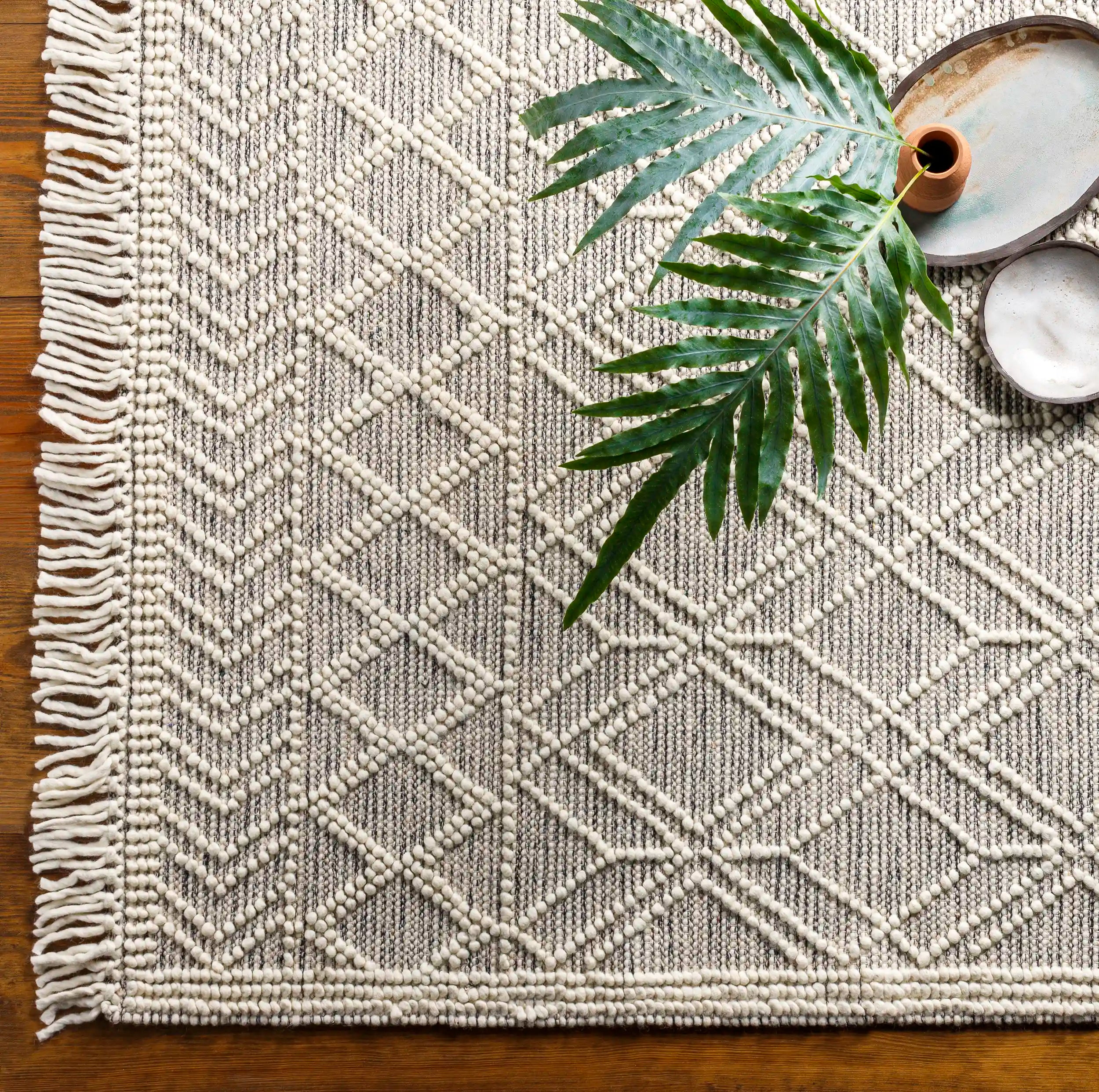 Hand Woven Casa DeCampo Ivory and Black Wool Rug