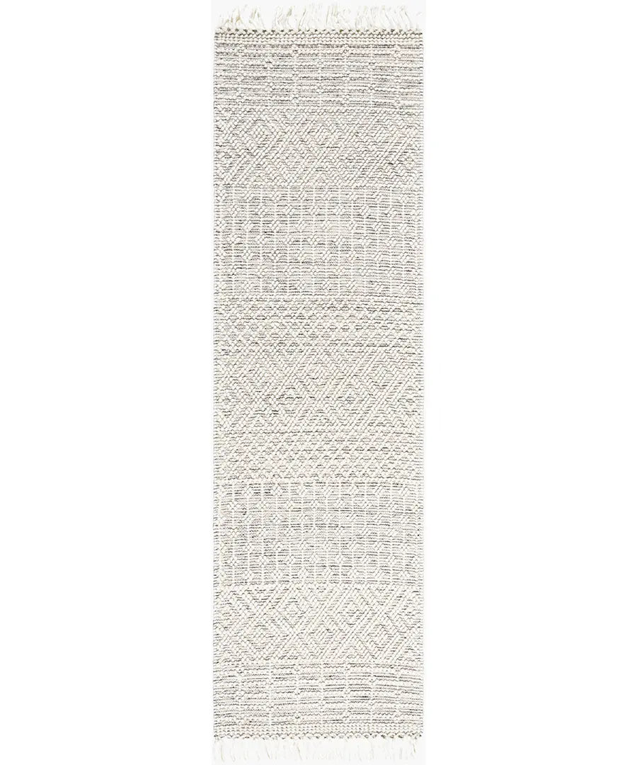 Hand Woven Geometric & Stripes Casa De Campo Ivory Wool Rug