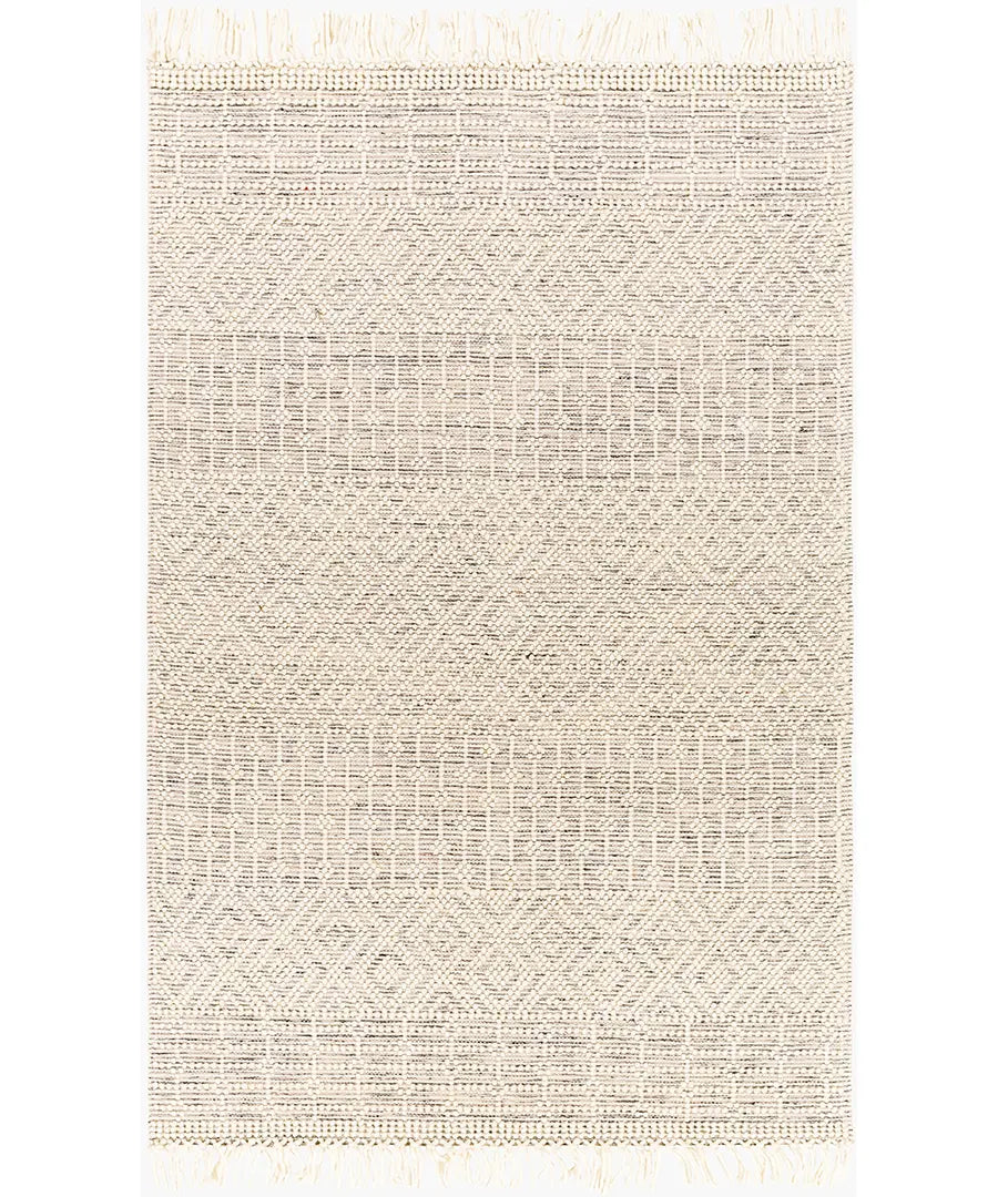 Hand Woven Geometric & Stripes Casa De Campo Ivory Wool Rug