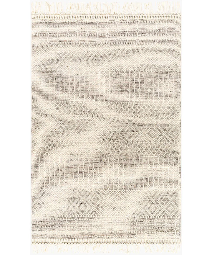 Hand Woven Geometric & Stripes Casa De Campo Ivory Wool Rug