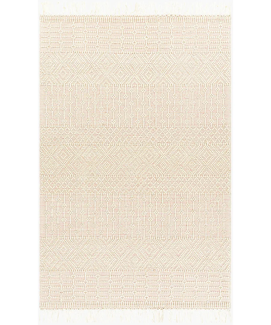 Hand Woven Geometric & Stripes Casa De Campo Beige Wool Rug
