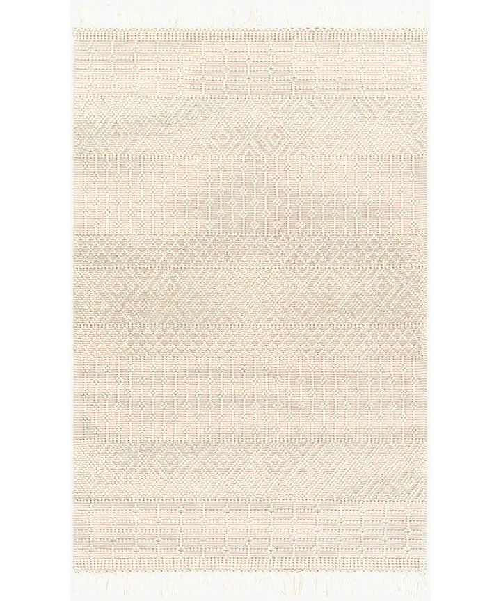 Hand Woven Geometric & Stripes Casa De Campo Beige Wool Rug