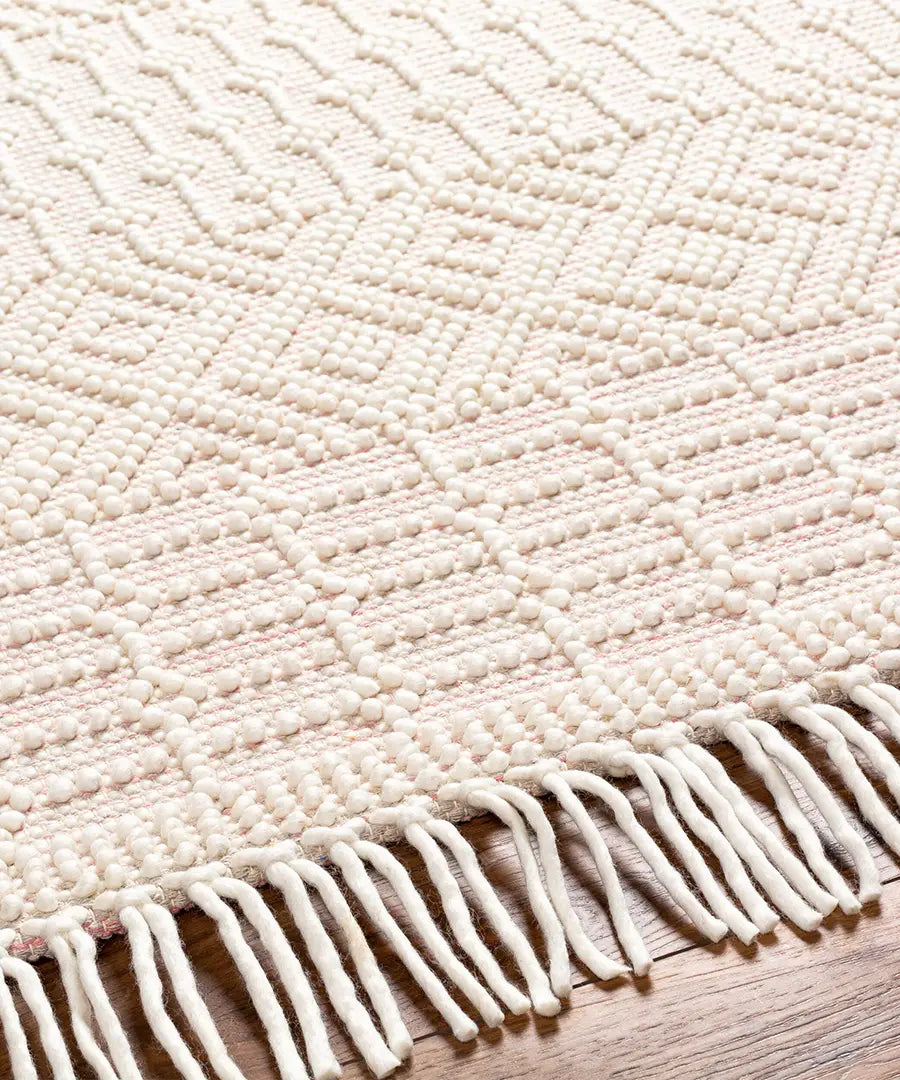 Hand Woven Geometric & Stripes Casa De Campo Beige Wool Rug